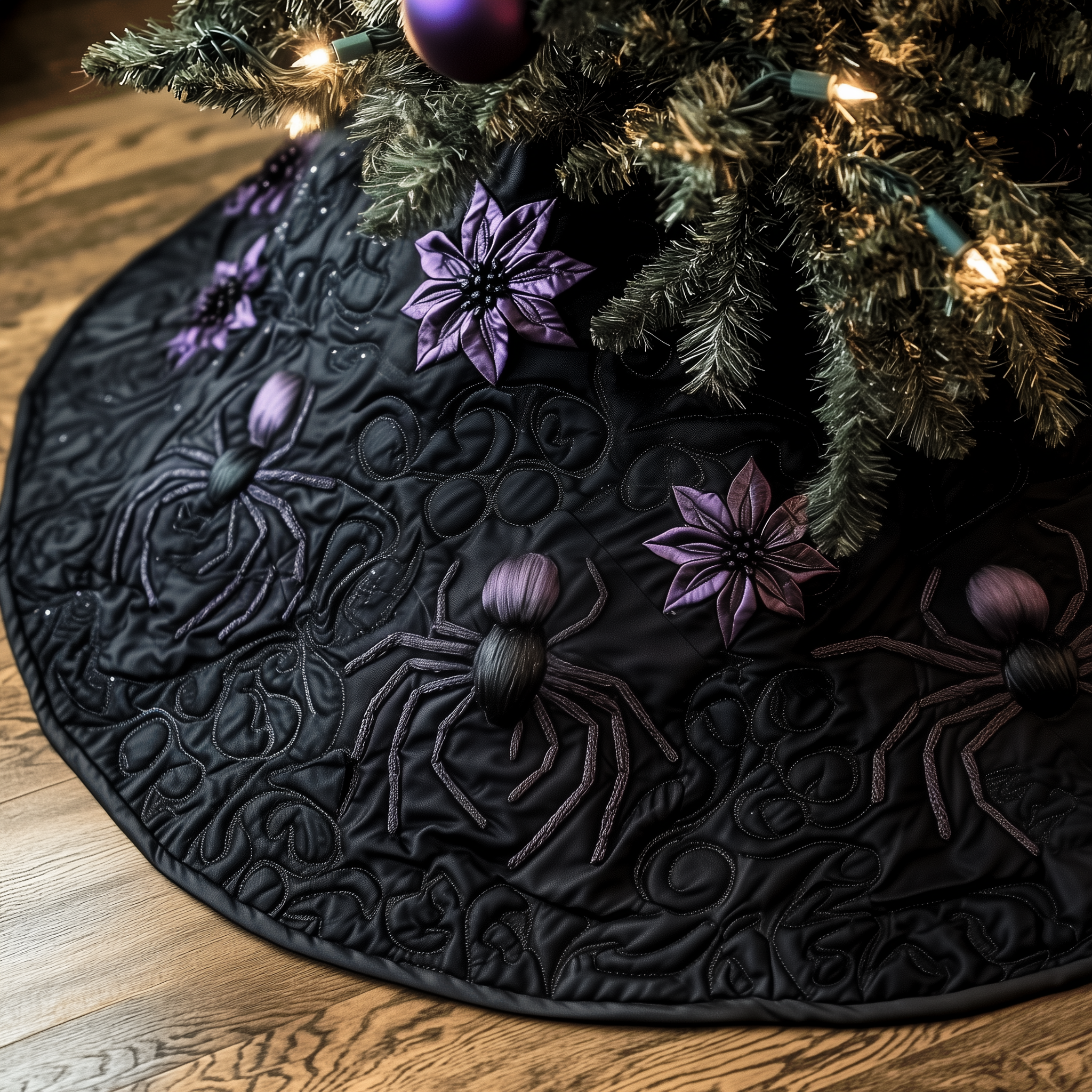 Christmas Black Spiders Quilted Tree Skirt Merch For Cozy Nights
