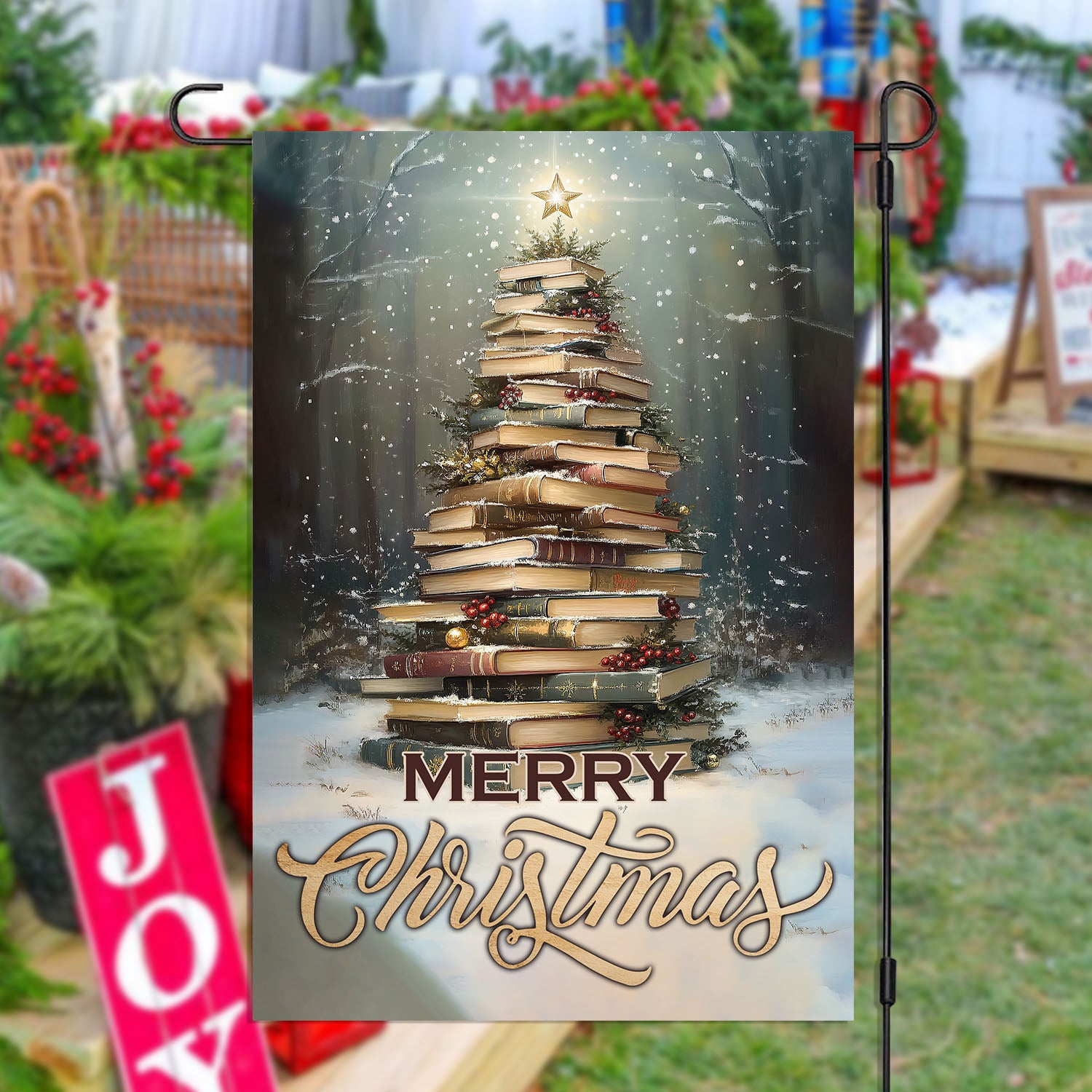 Christmas Book Garden Flag Merry Christmas Outdoor Decor Xmas Yard Decor Gift For Books Lovers