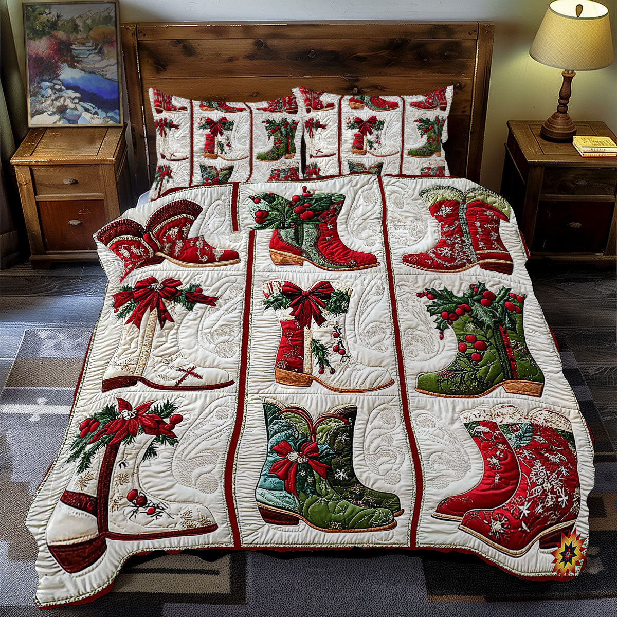 Christmas Boots Bedding Set Gift For Friends and Family on Christmas Day