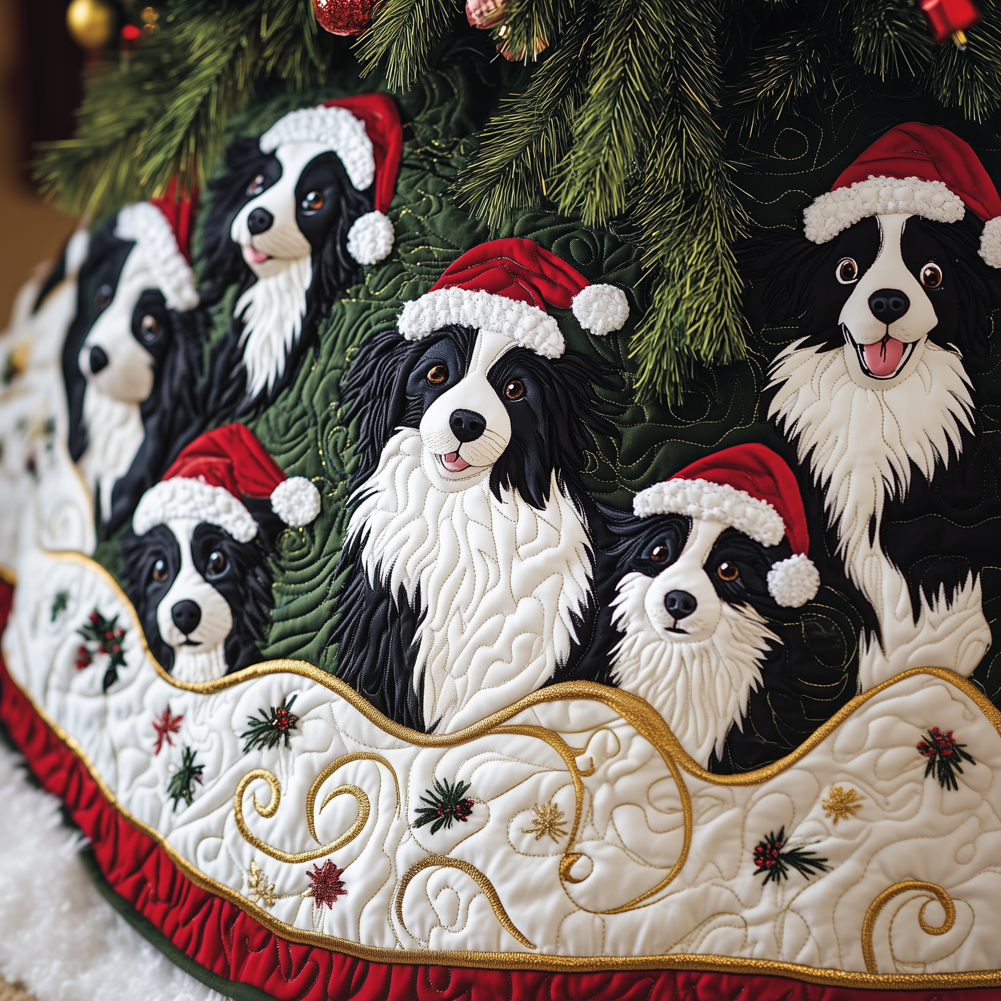 Christmas Border Collie Quilted Tree Skirt Thoughtful Holiday Gift Merch