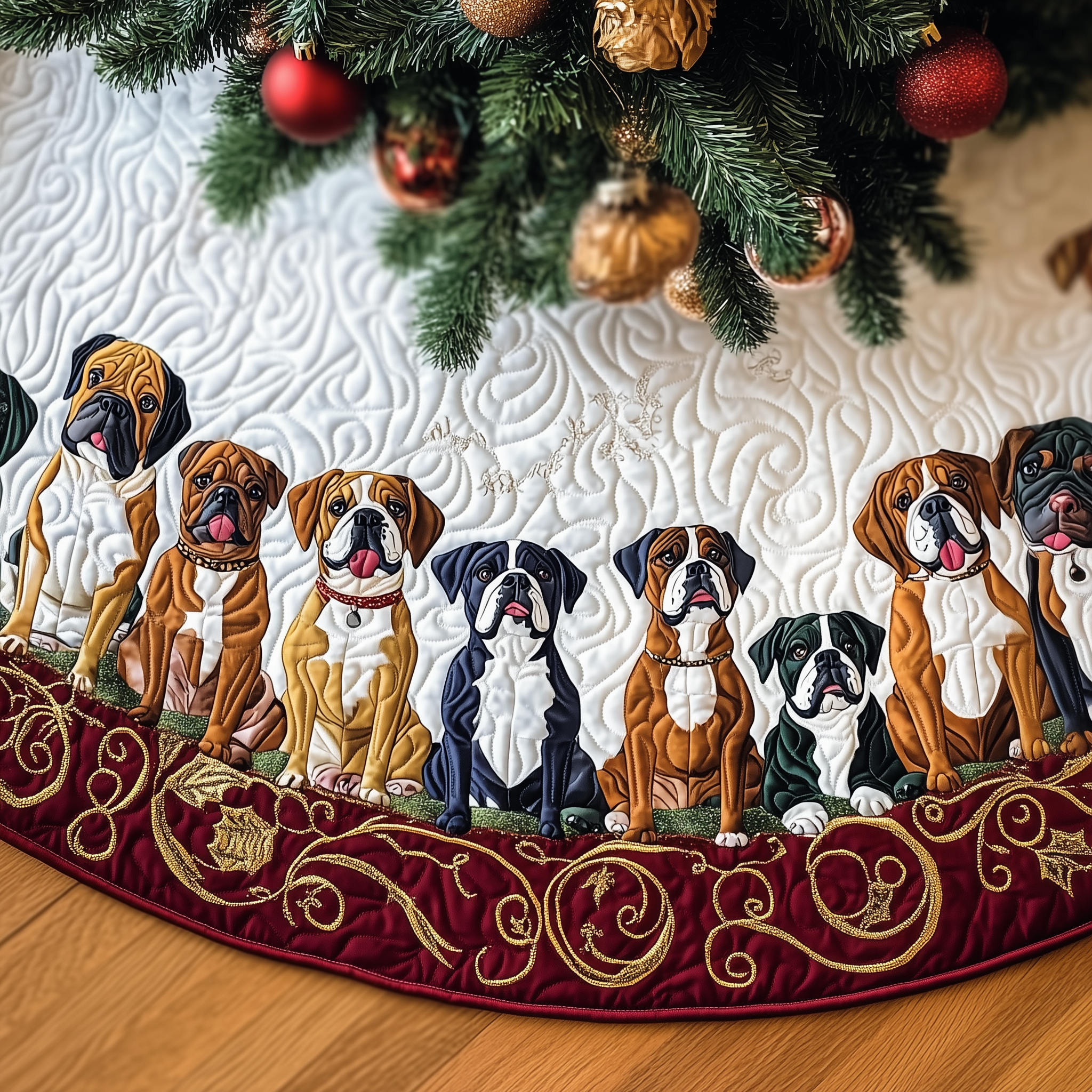 Christmas Boxer Quilted Tree Skirt Beautiful Christmas Home Merch