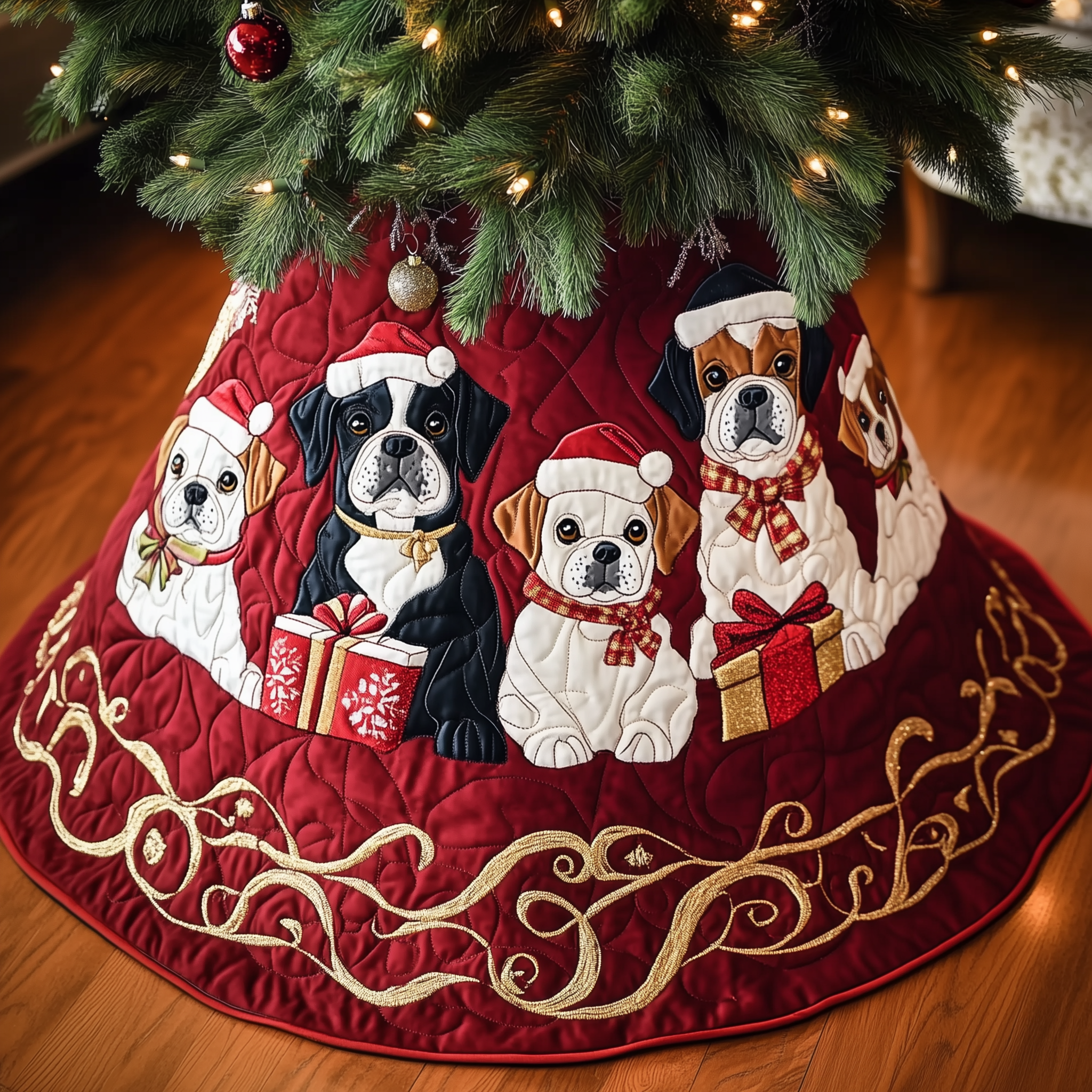 Christmas Boxer Quilted Tree Skirt Cozy Winter Gift Merch
