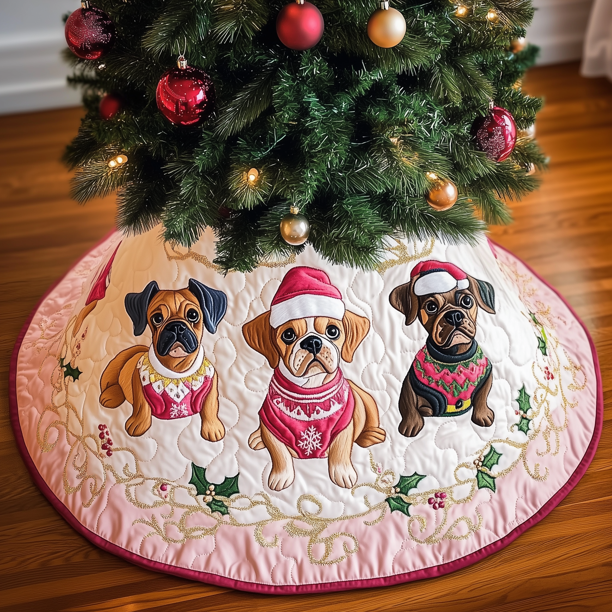 Christmas Boxer Quilted Tree Skirt Fun Halloween Gift Merch