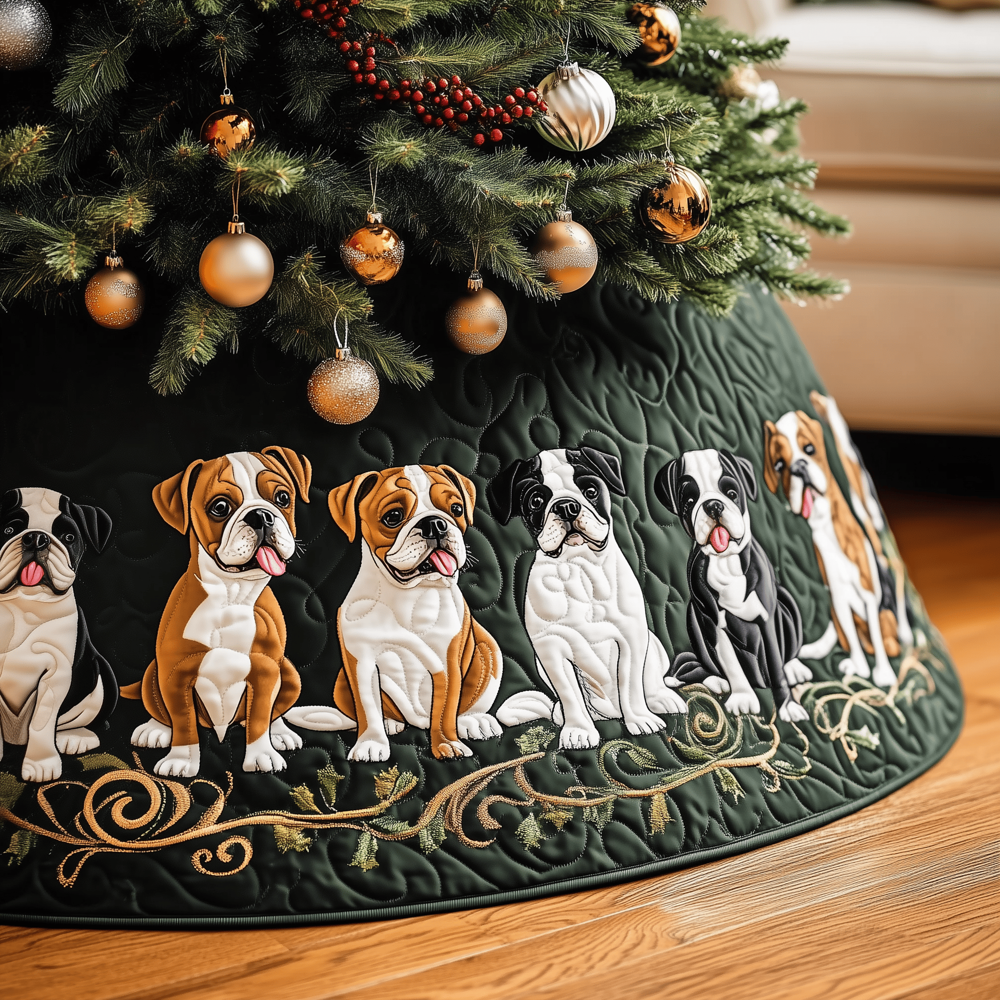 Christmas Boxer Quilted Tree Skirt Holiday Christmas Tree Decorations Gifts For Box Dog Lovers Owners