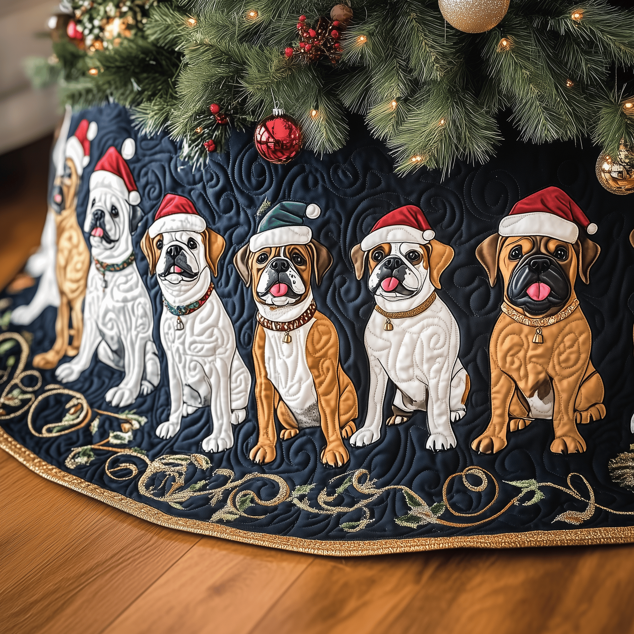 Christmas Boxer Quilted Tree Skirt Holiday Christmas Tree Decorations Gifts For Box Dog Lovers Owners