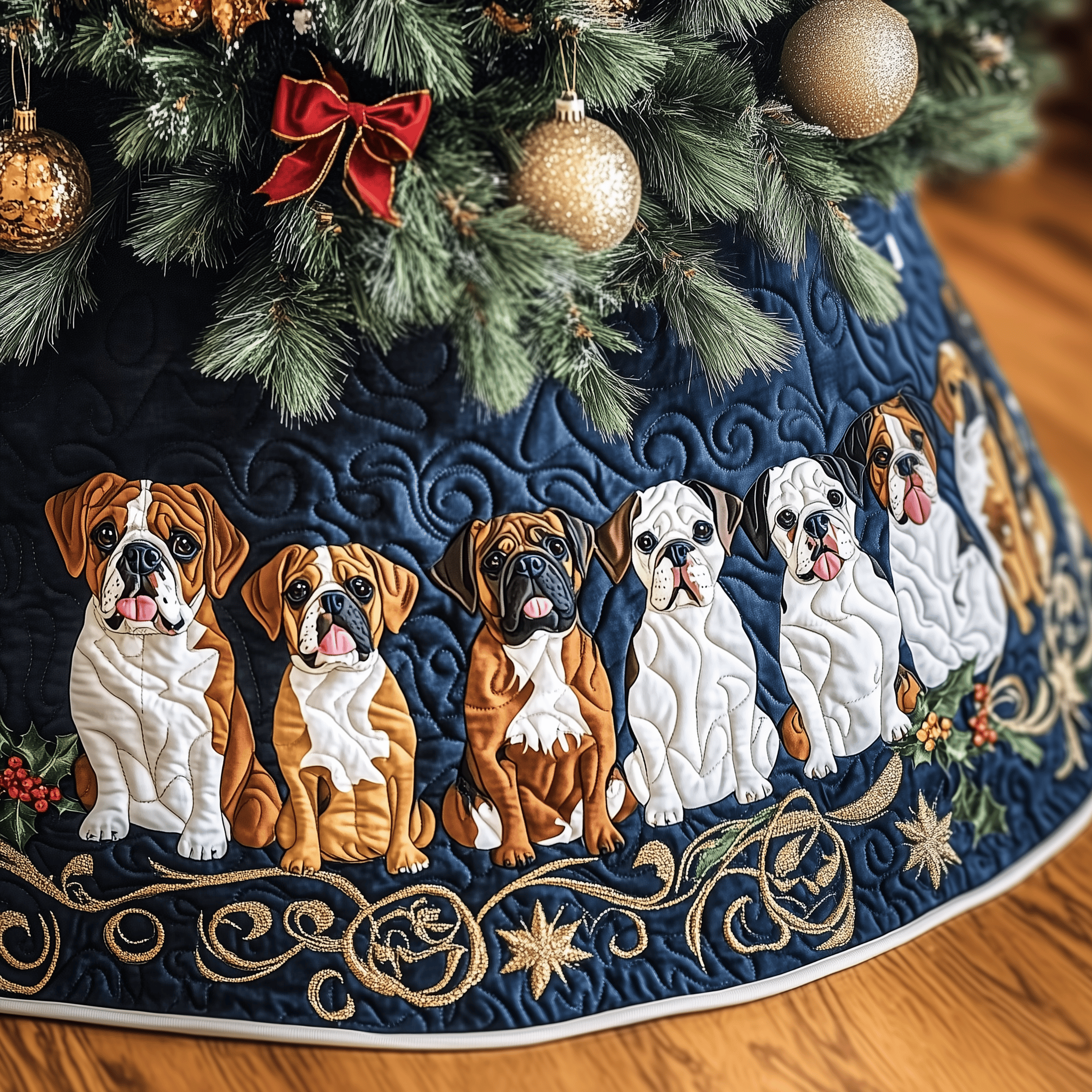 Christmas Boxer Quilted Tree Skirt Holiday Christmas Tree Decorations Gifts For Box Dog Lovers Owners