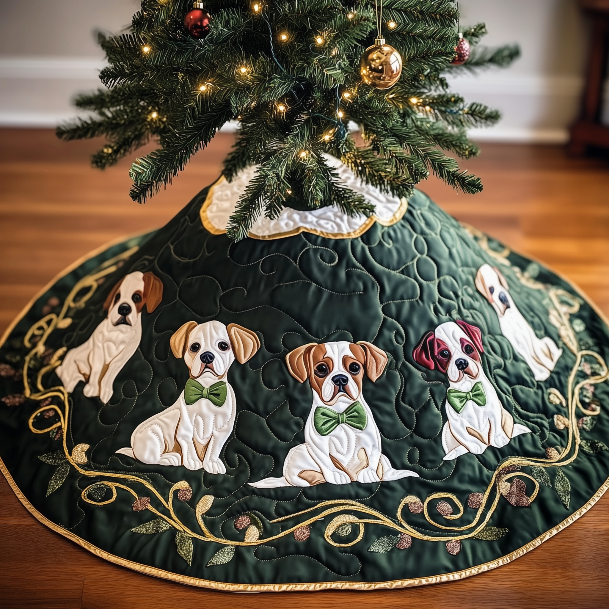 Christmas Boxer Quilted Tree Skirt Special Birthday Gift Merch