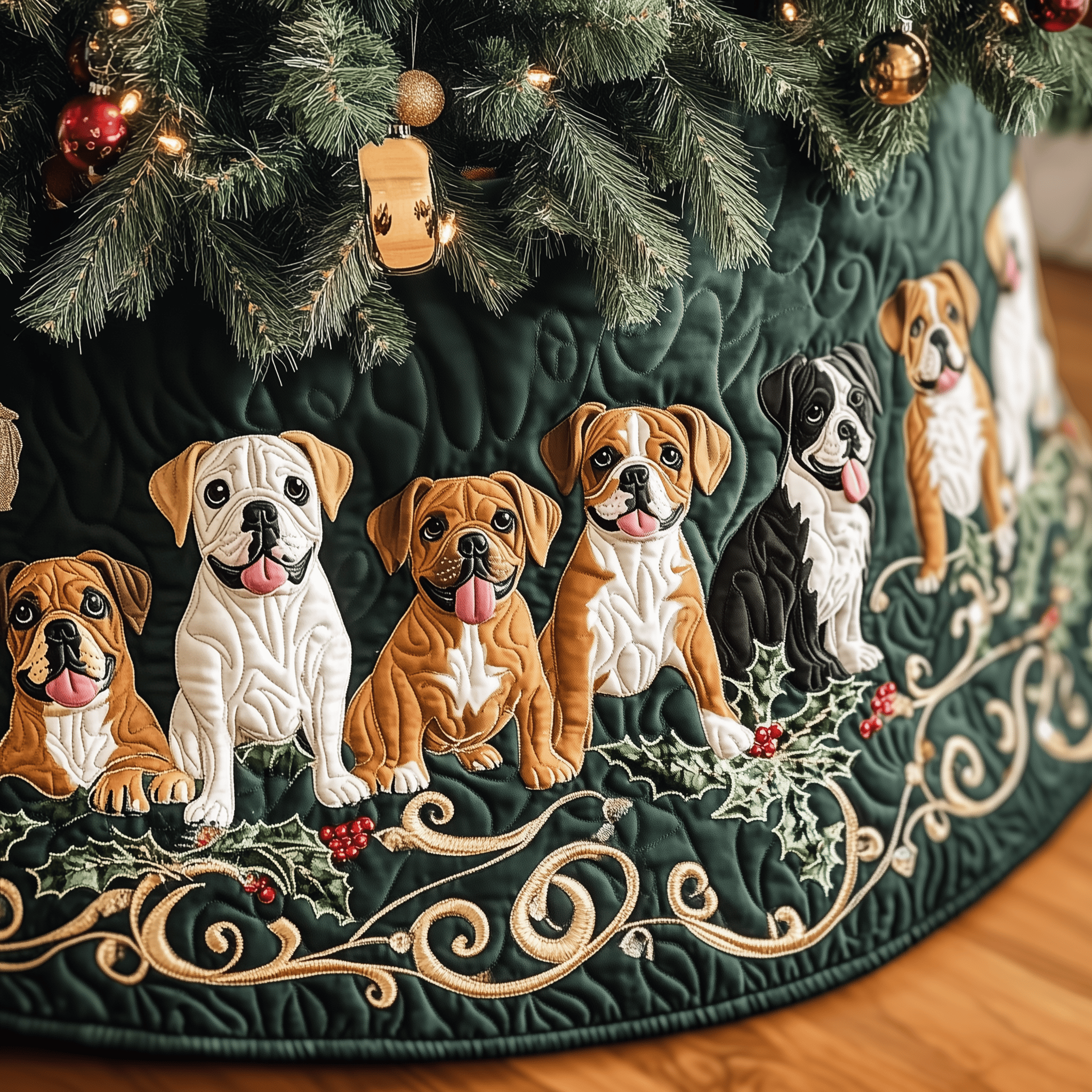 Christmas Boxer Quilted Tree Skirt Xmas Tree Base Cover Christmas Decoration Boxer Dog Themed Gifts