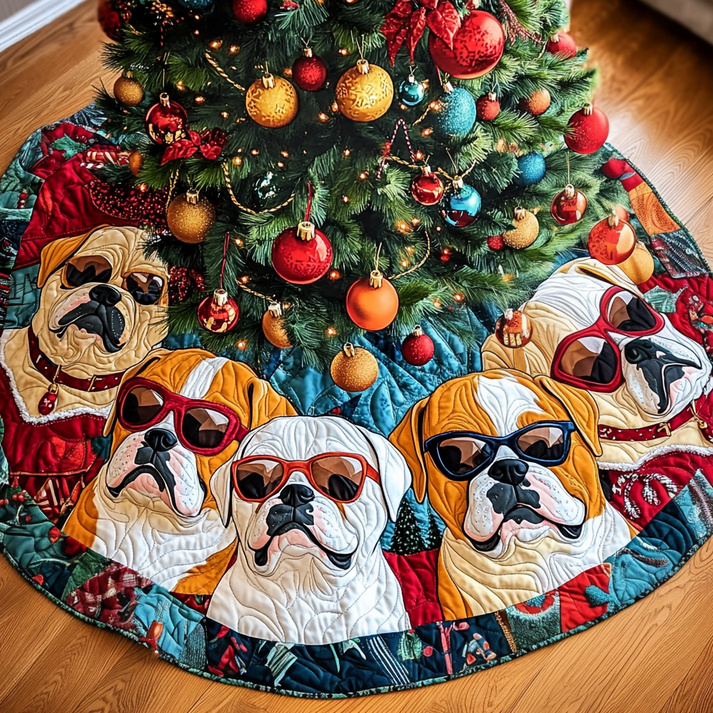 Christmas Bulldog In Style Christmas Quilted Tree Skirt Cozy Holiday Tree Skirt to Brighten Your Home