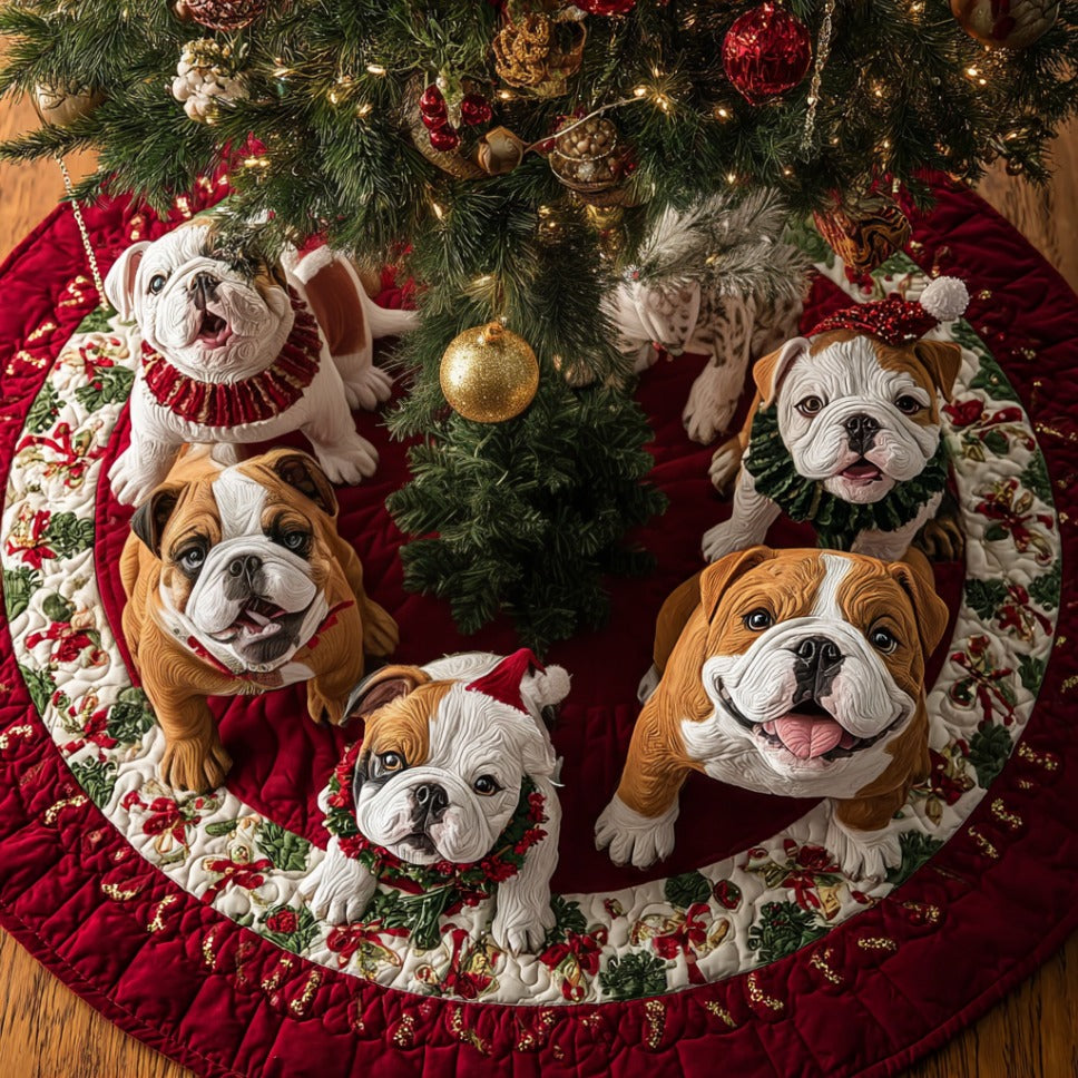 Christmas Bulldog Joy Quilted Christmas Tree Skirt Holiday Home Decor Gifts For Frenchie Lovers