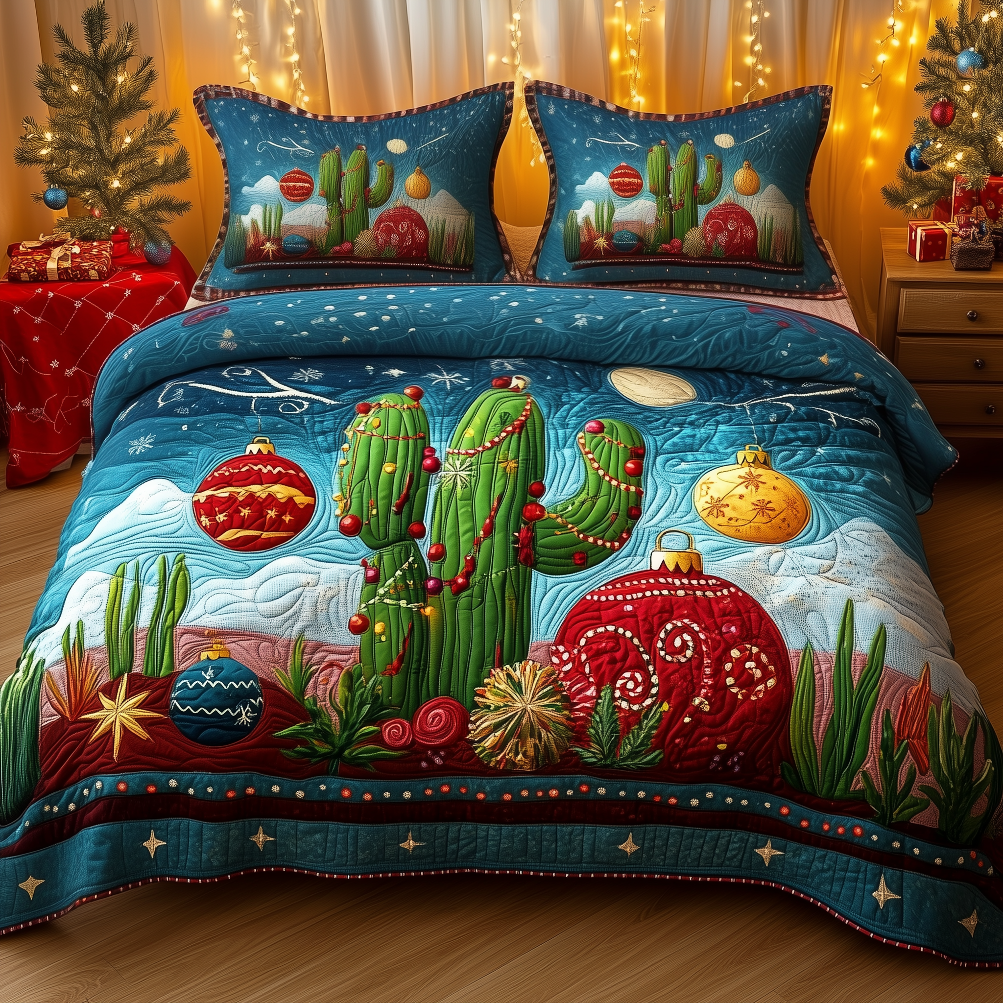 Christmas Cactus Quilted Bedding Set Christmas Bedding Set Gift Experiences For Couples