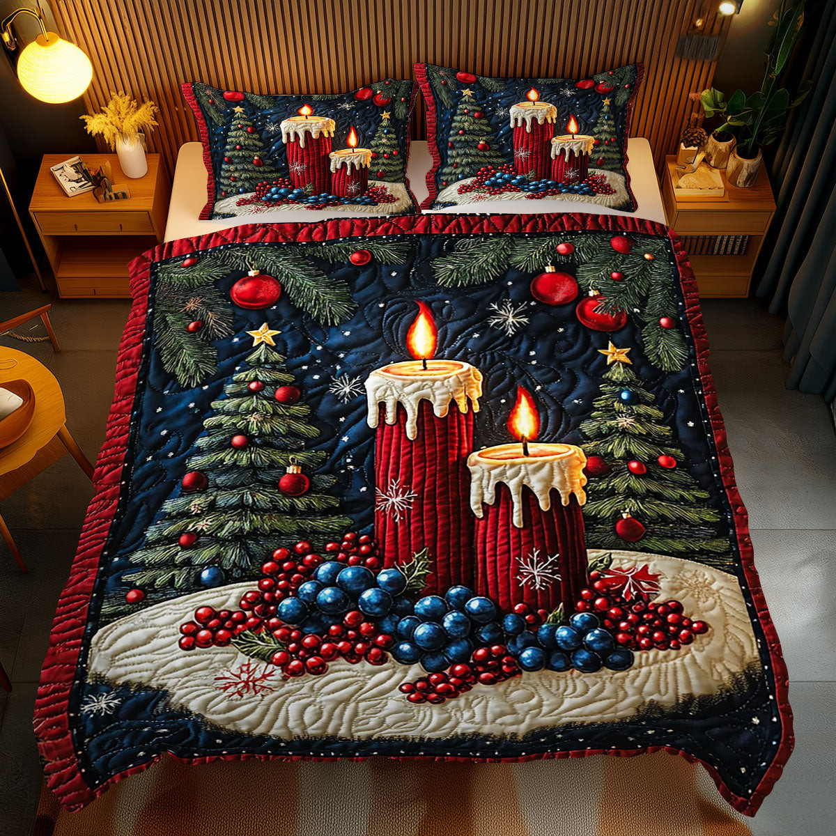 Christmas Candle Holiday Christmas Quilted Bedding Set Best Christmas Gifts For Grandparents