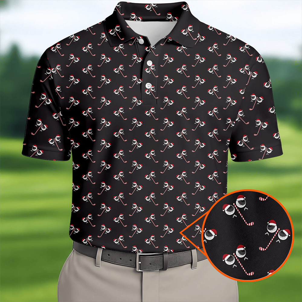 Christmas Candy Cane Pattern Golf Polo Shirt Xmas Wear Golf Tops Best Gifts For Golfer Man