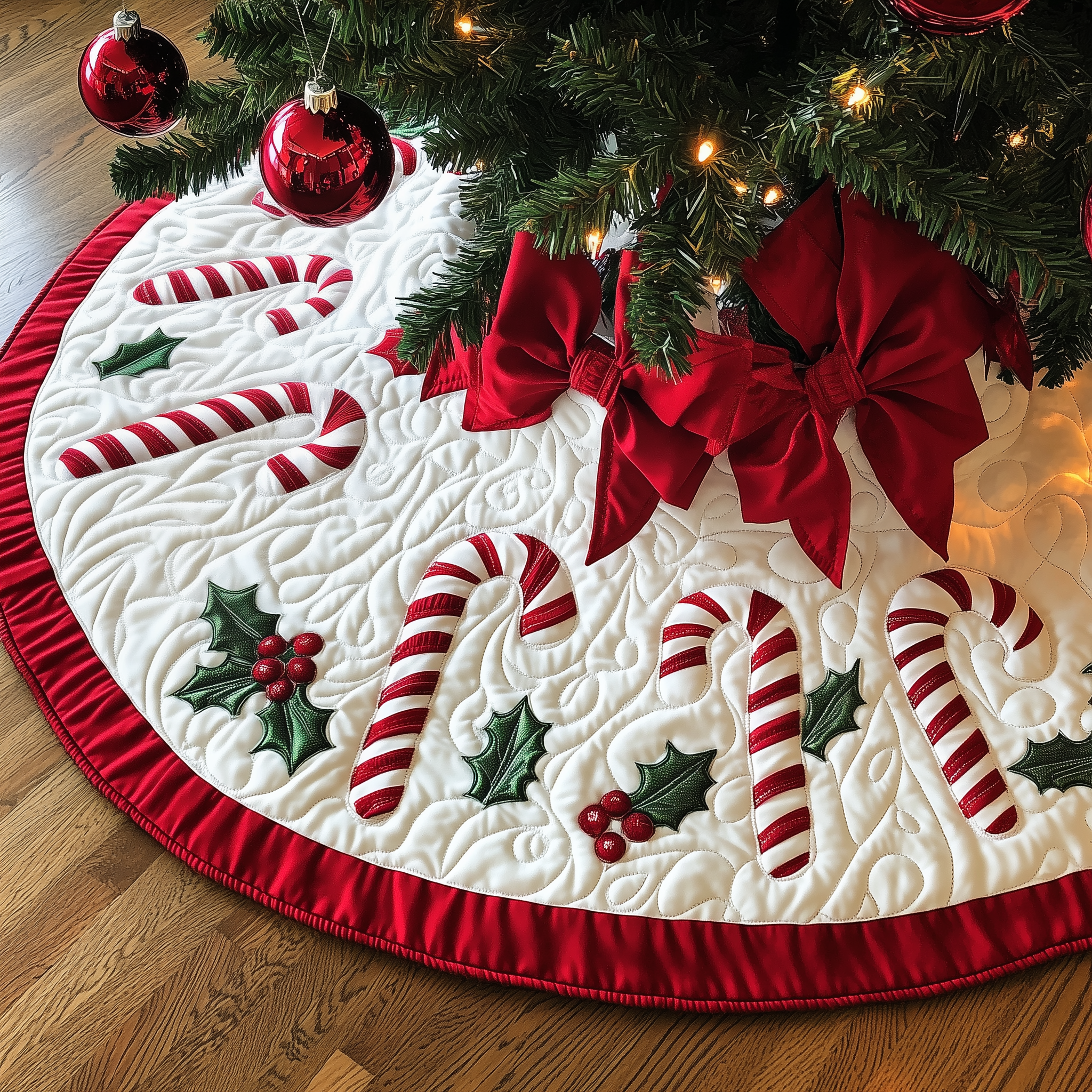 Christmas Candy Canes Quilted Tree Skirt Graduation Merch Gift