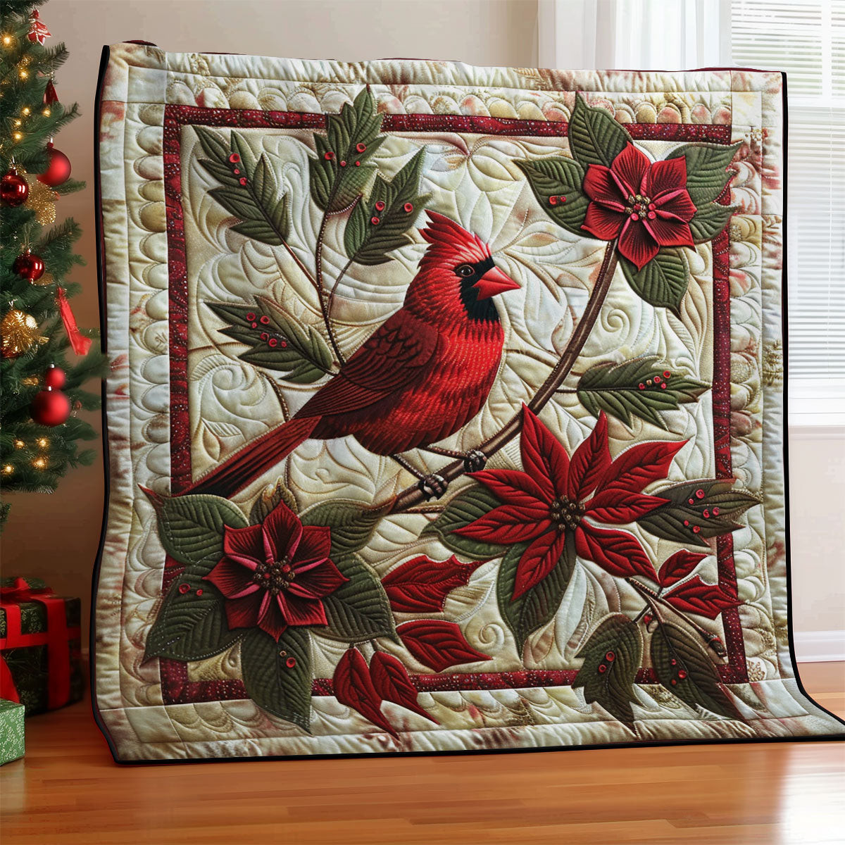 Christmas Cardinal Quilt Blanket King Size Throw Blanket Fathers Day Gifts For Husband