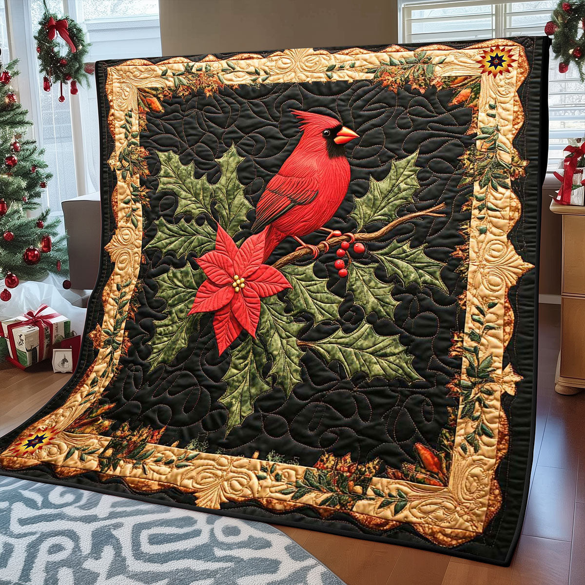 Christmas Cardinal Quilt Blanket Soft Throw Blanket Best Father's Day Gifts For Dad