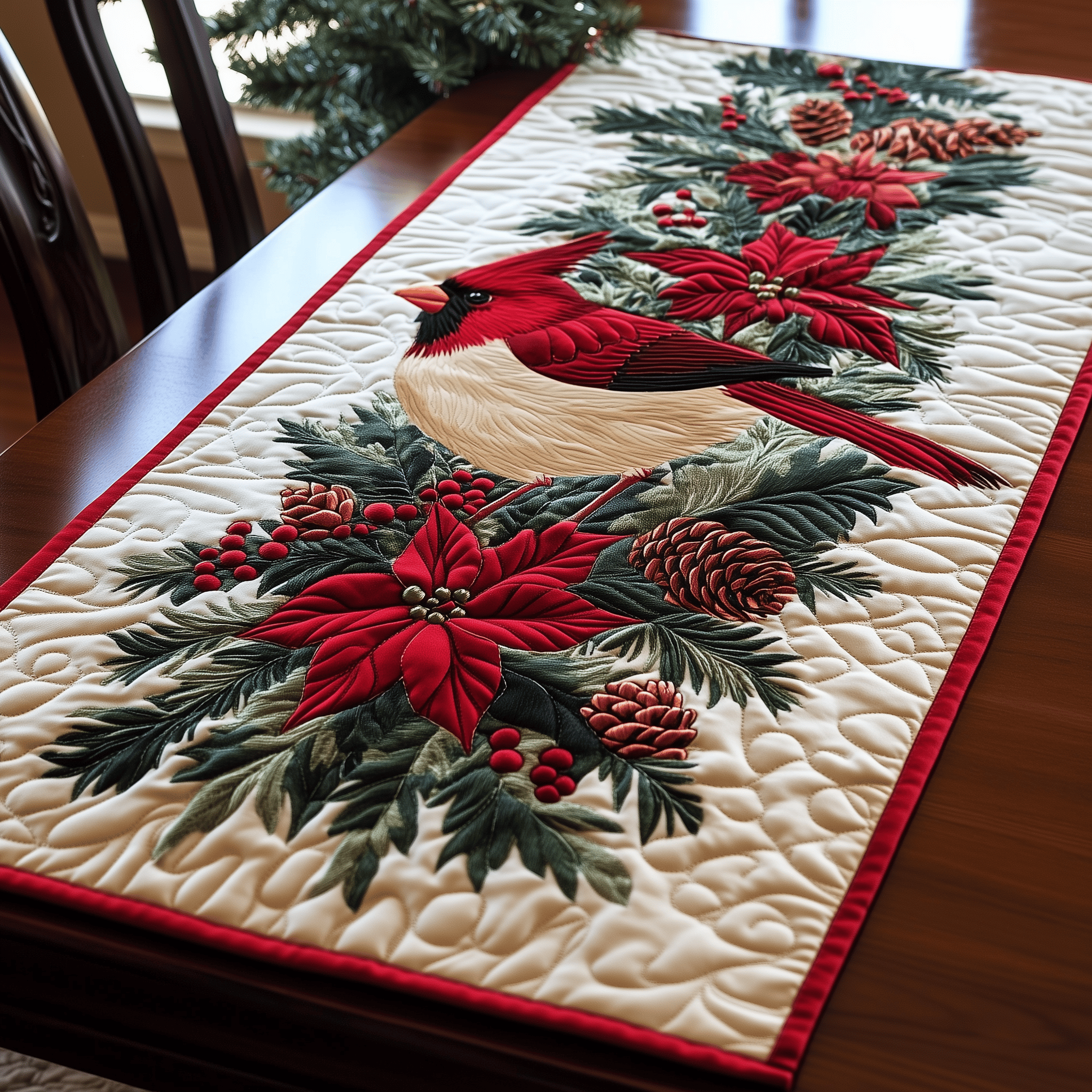 Christmas Cardinal Quilted Table Runner Indoor Cardinal Christmas Decorations Gifts