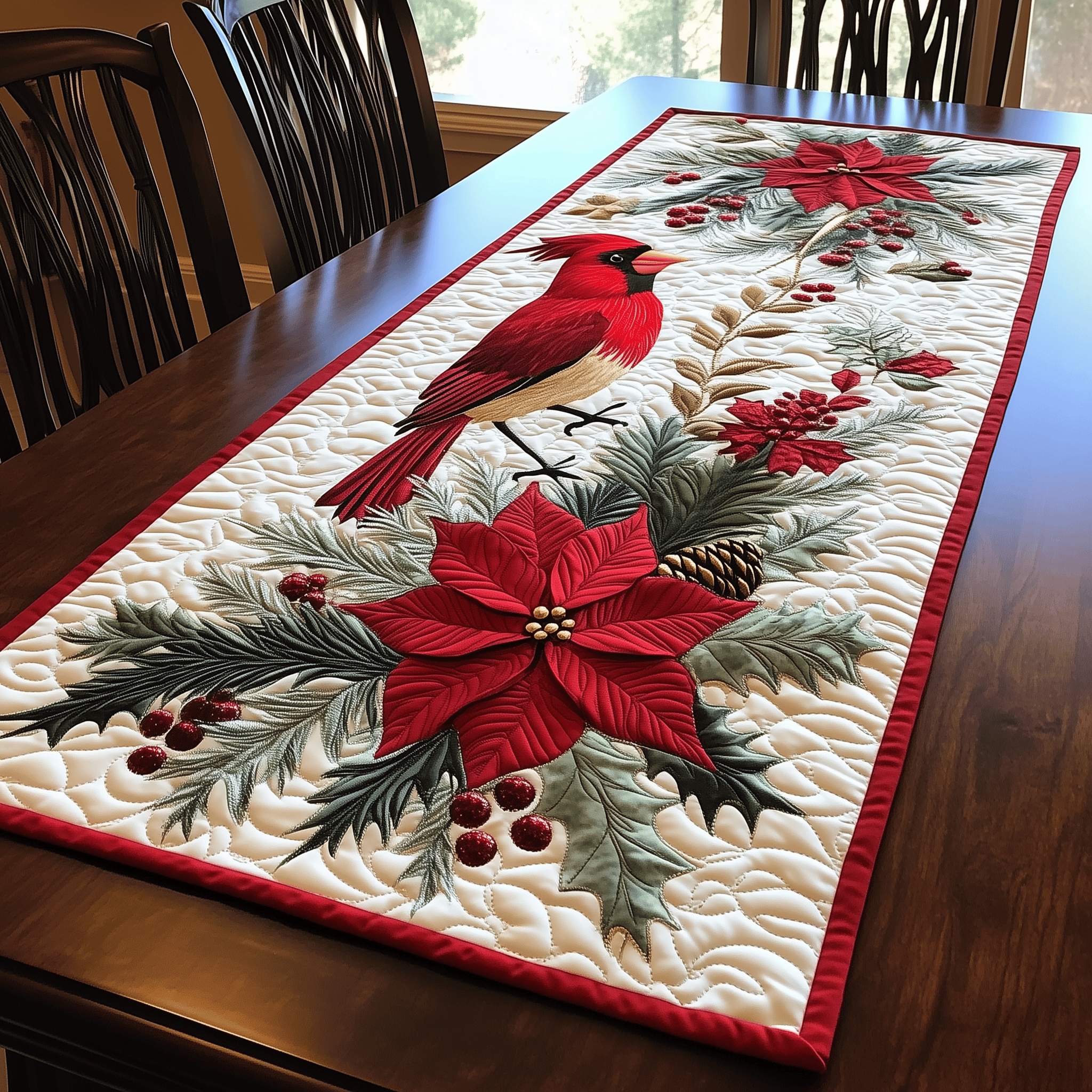 Christmas Cardinal Quilted Table Runner Modern Dining Holiday Table Christmas Cardinal Themed Gifts