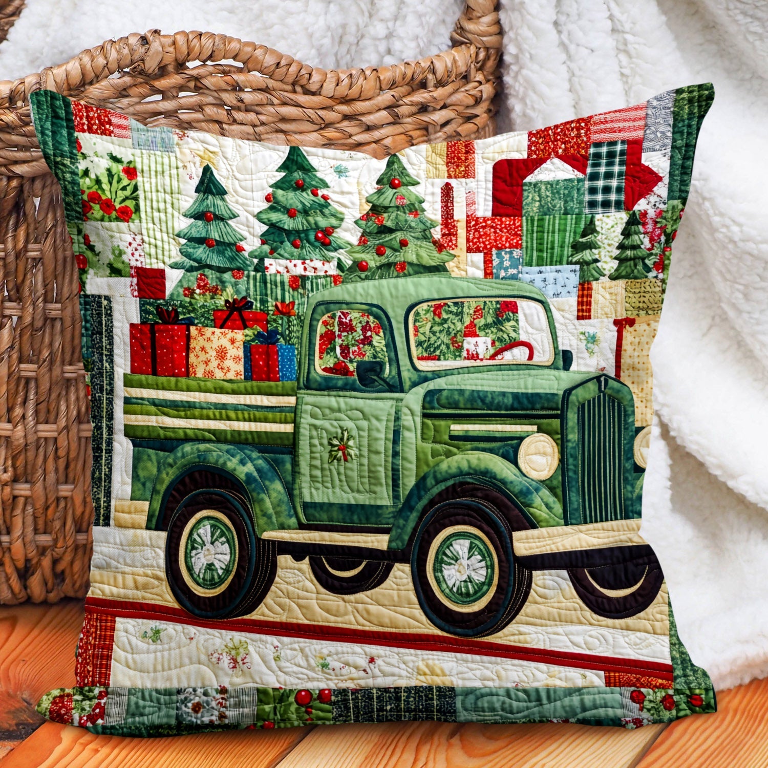 Christmas Carrier Quilted Pillow Case Elegant Holiday Pillow Cover