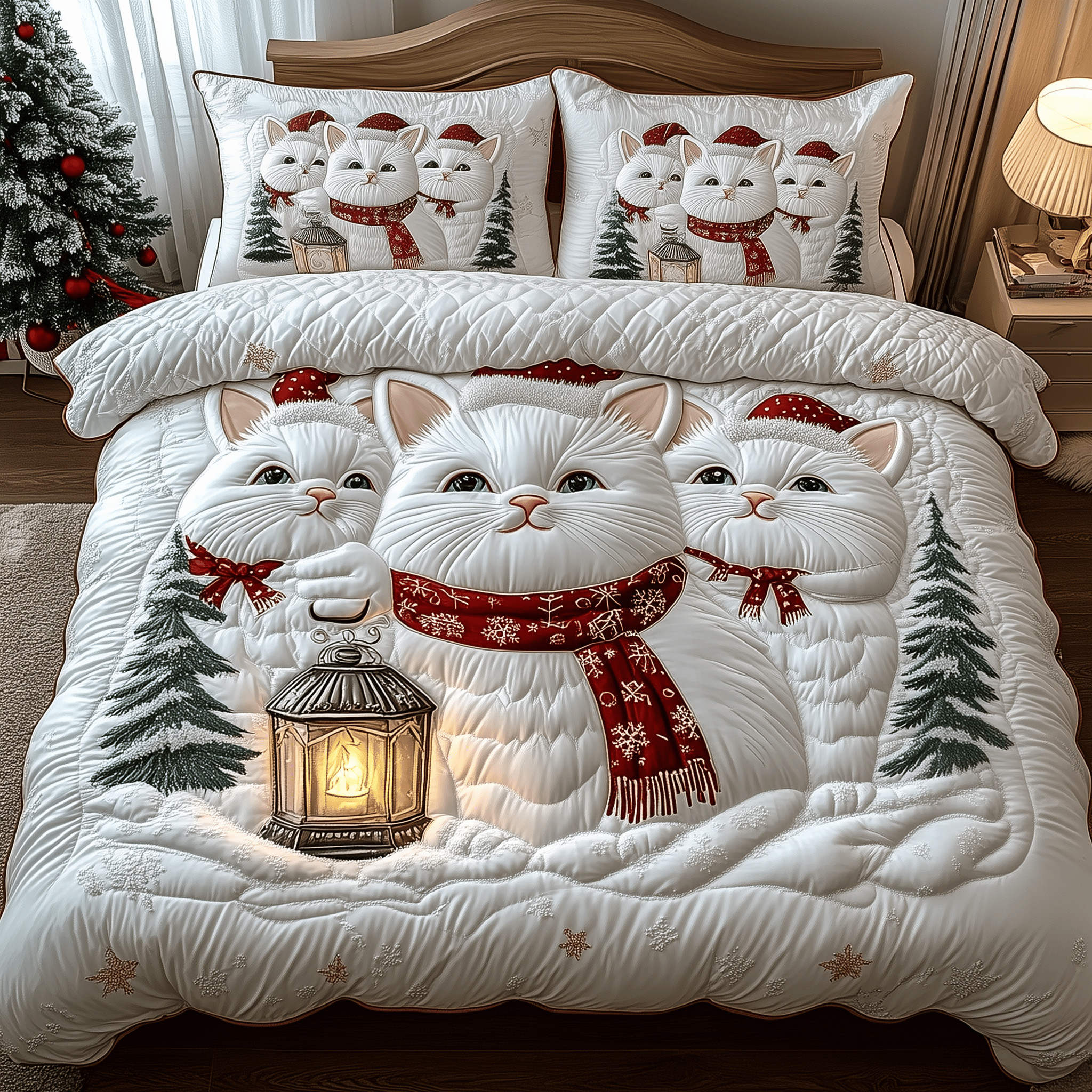 Christmas Cat Quilted Bedding Set Awesome Cat Gifts
