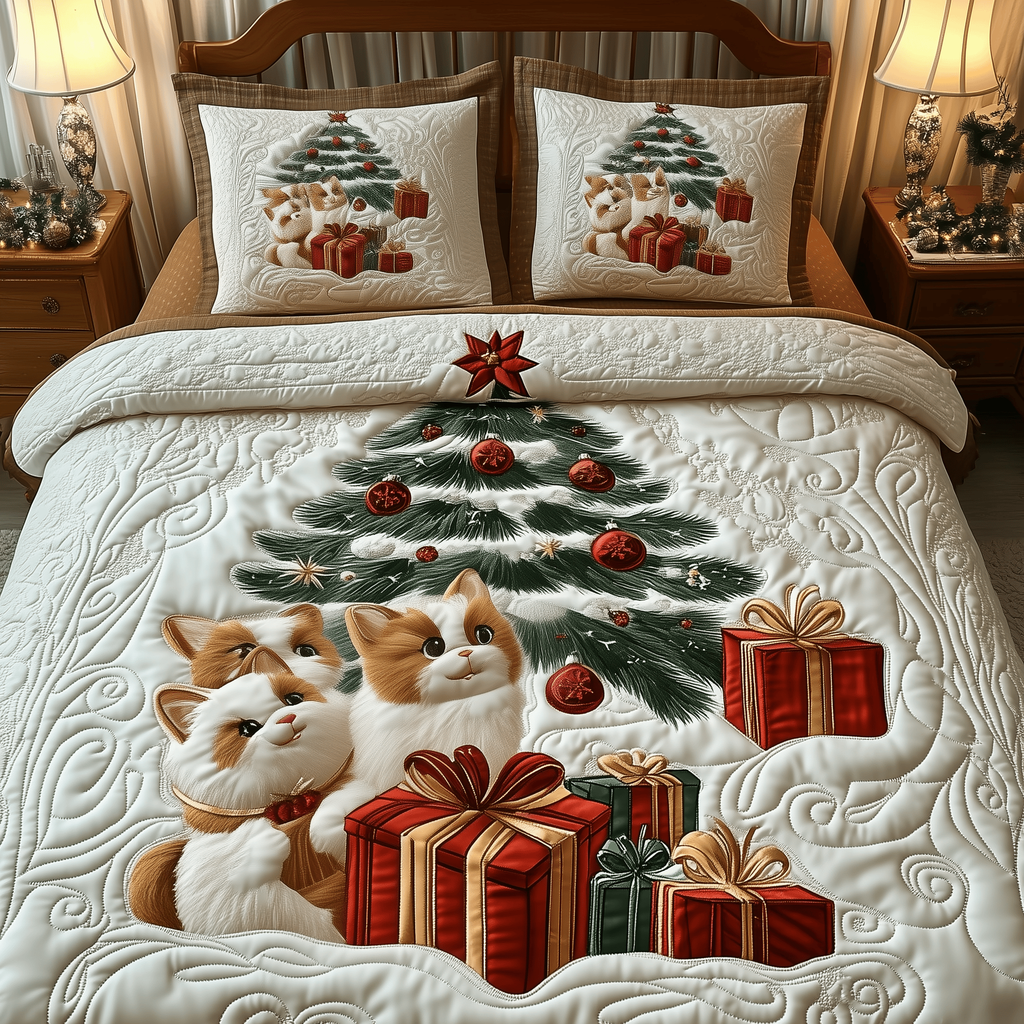 Christmas Cat Quilted Bedding Set Cat Parent Gifts