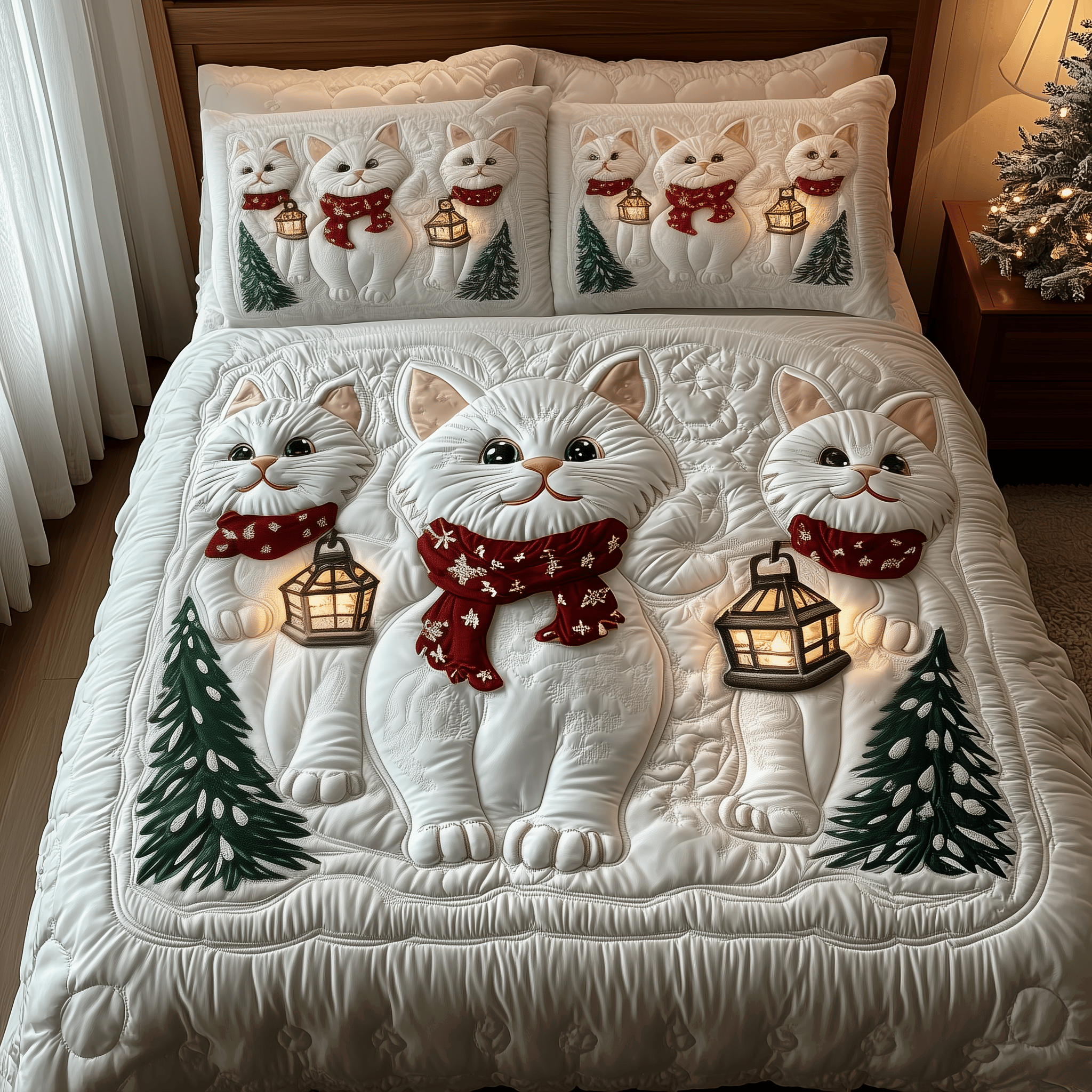Christmas Cat Quilted Bedding Set Cat Themed Items