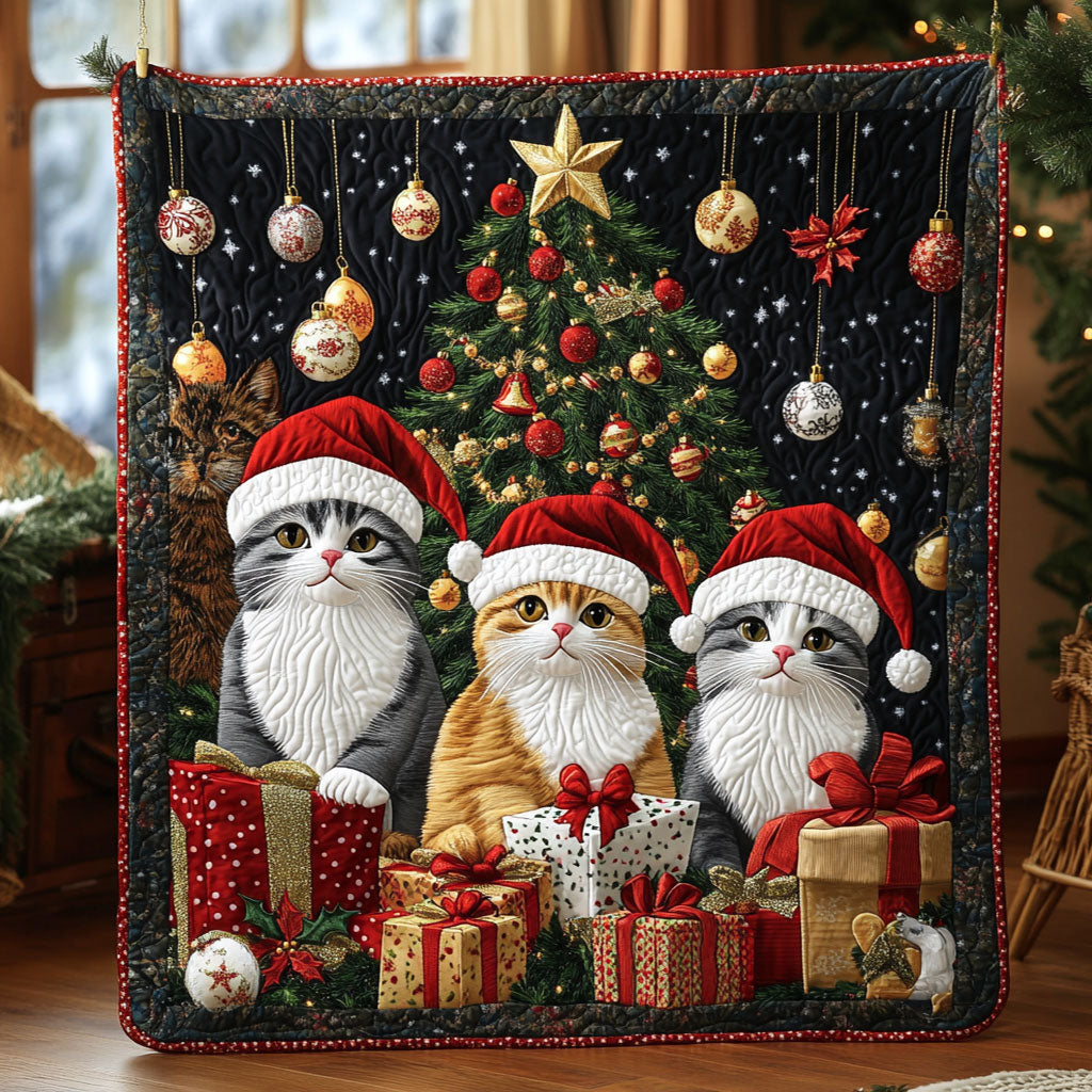 Christmas Cat Quilted Blanket Winter Blanket Christmas Gifts For Cat Owners