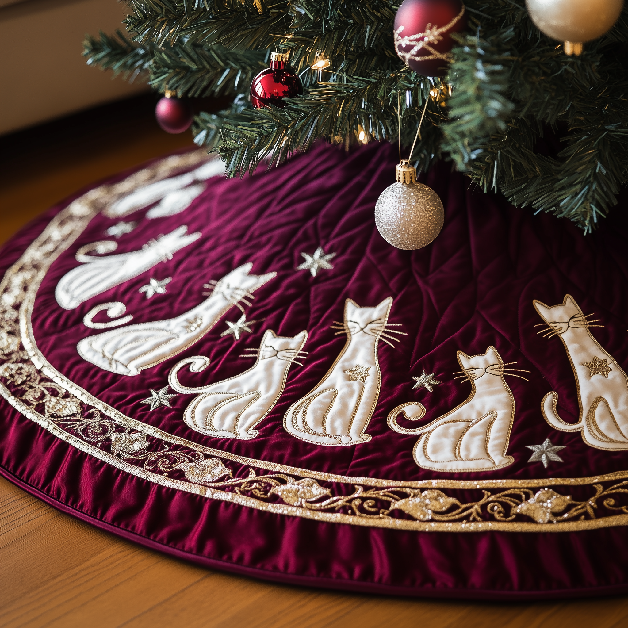 Christmas Cat Quilted Tree Skirt Charming Tree Skirt Gift Idea