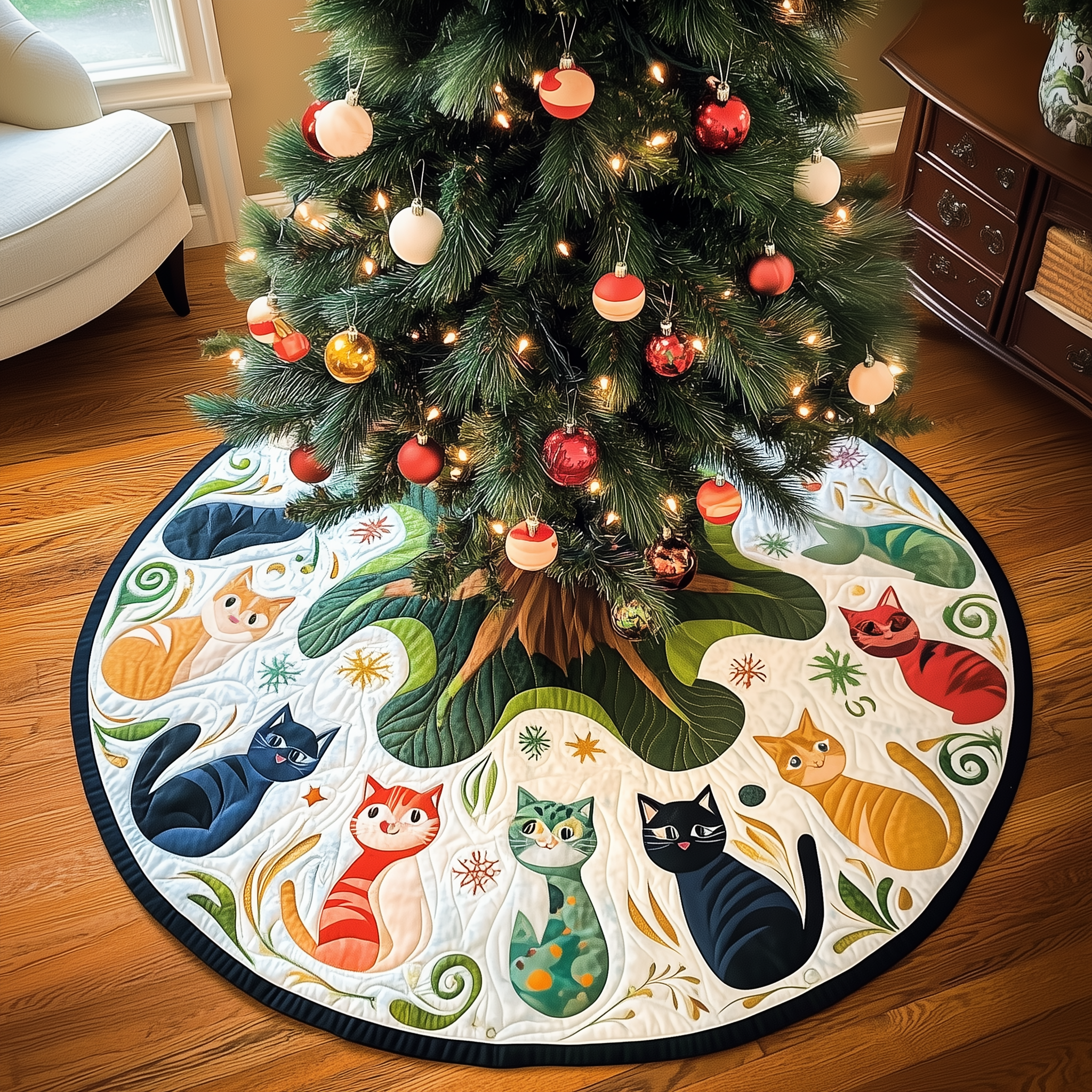Christmas Cat Quilted Tree Skirt Christmas Tree Skirt Best Christmas Gifts For Cat Mom