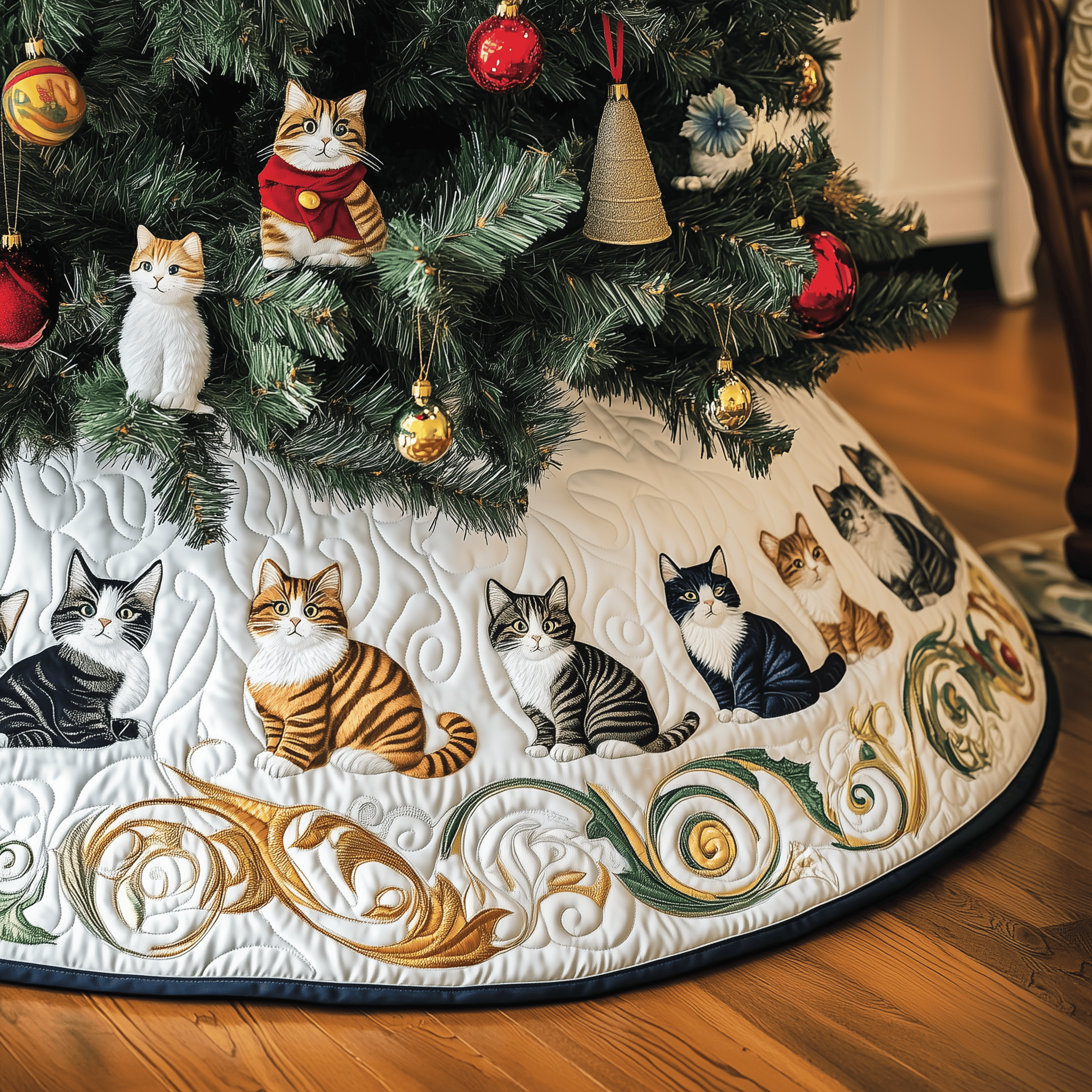 Christmas Cat Quilted Tree Skirt Christmas Tree Skirt Cat Lover Christmas Gift Ideas