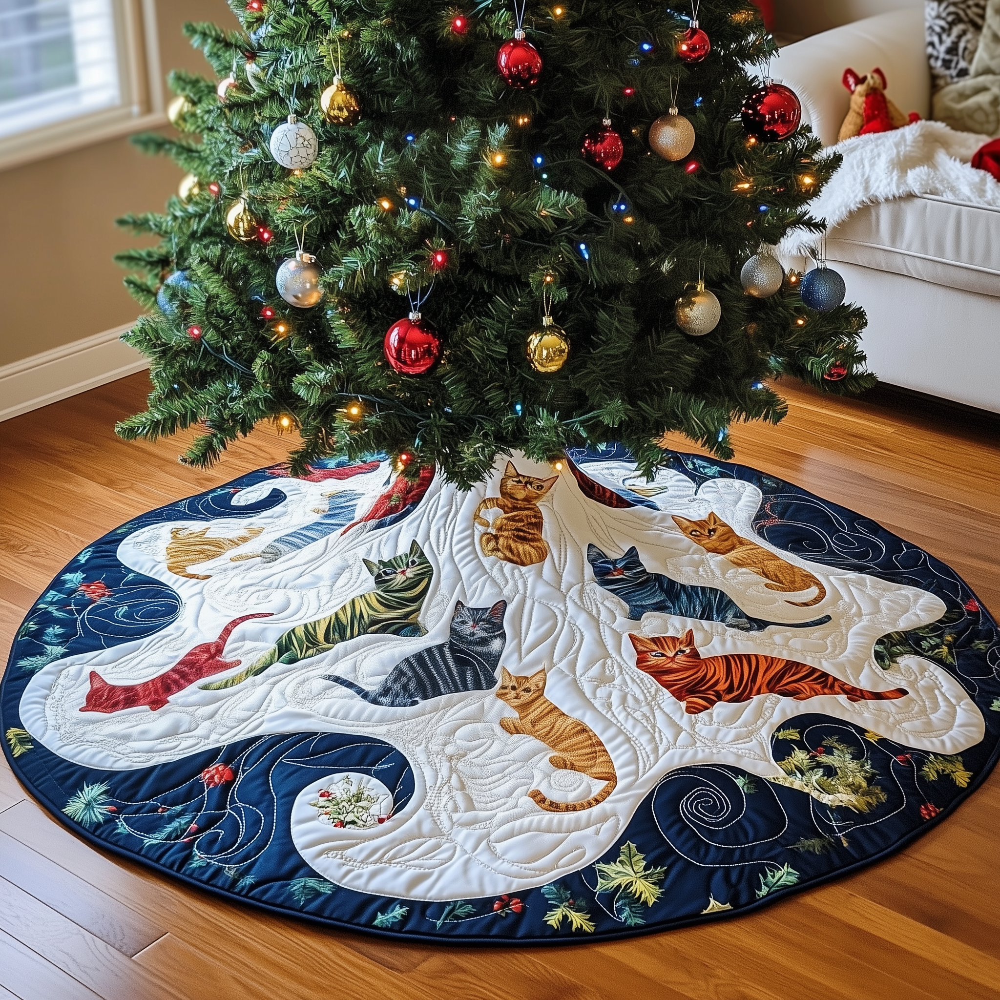 Christmas Cat Quilted Tree Skirt Christmas Tree Skirt Cute Gifts For Mom And Dad Christmas