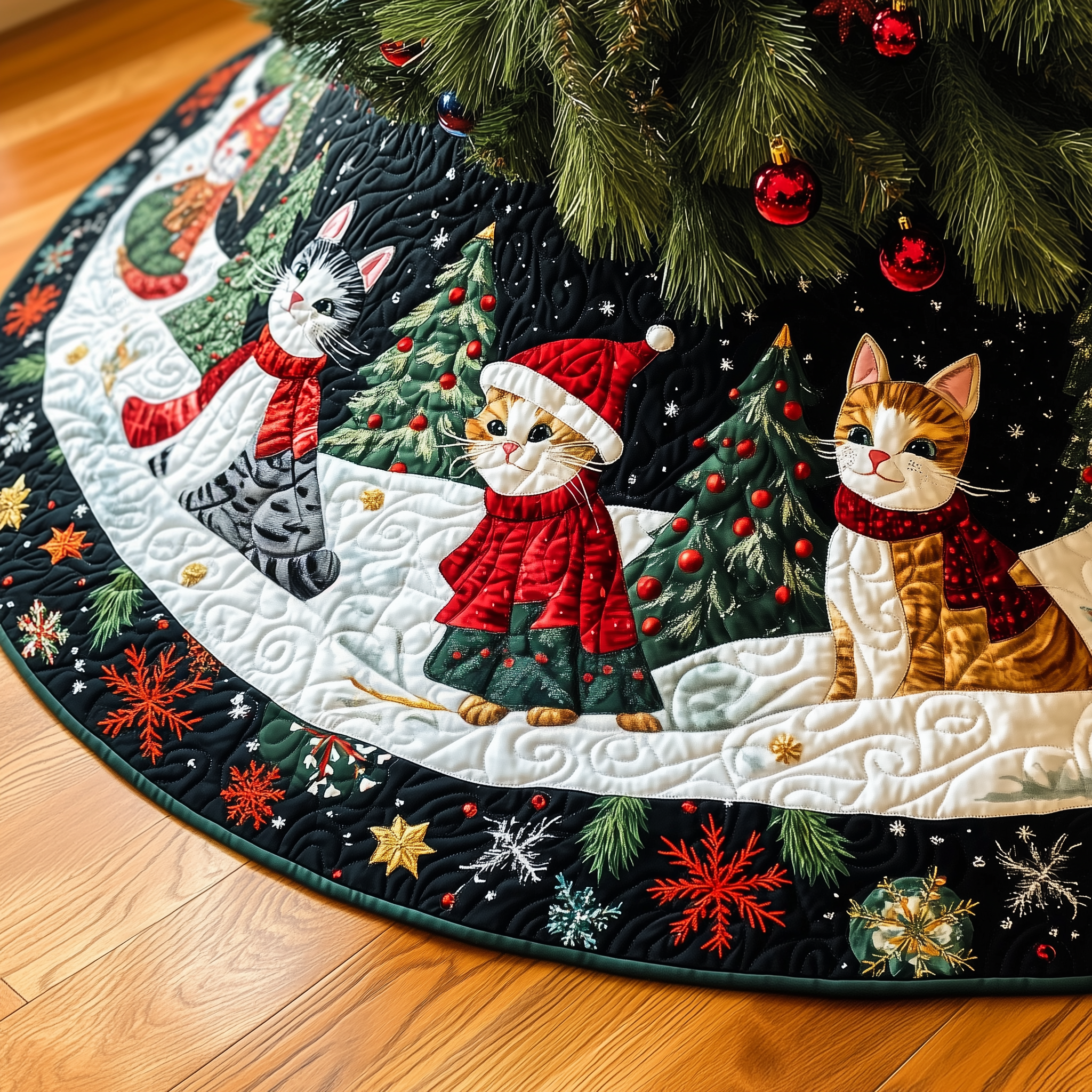 Christmas Cat Quilted Tree Skirt Spring Merch Pick