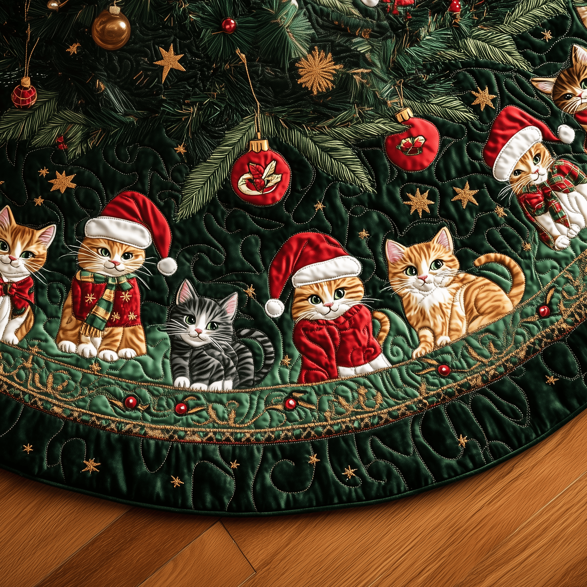 Christmas Cat Quilted Tree Skirt Xmas Tree Indoor Decorations Cat Mom Christmas Gifts