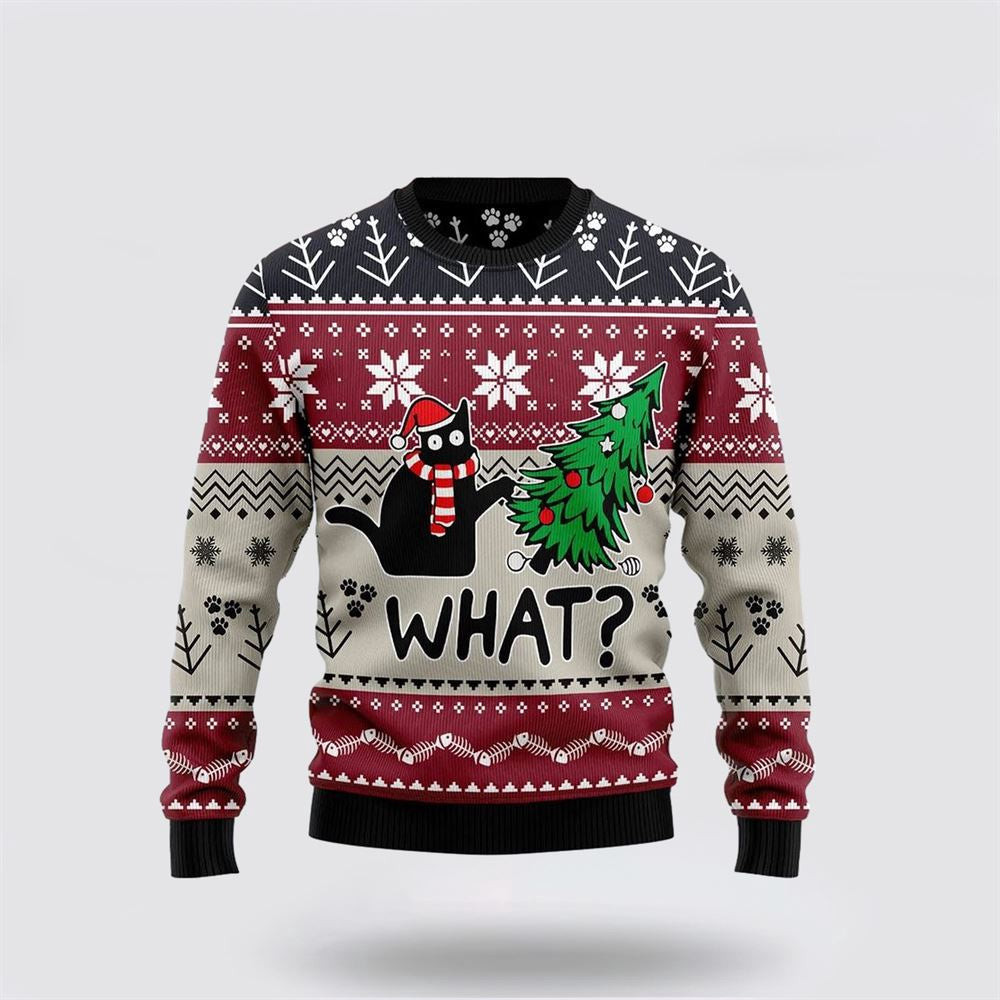 Christmas Cat What G5127 Funny Family Ugly Christmas Sweater Christmas Unisex Sweater Funny Christmas Sweater