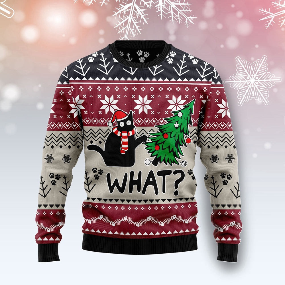 Christmas Cat What Ugly Christmas Sweater