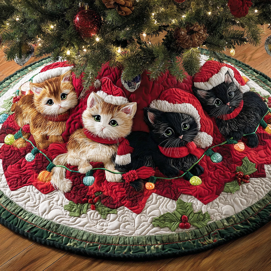 Christmas Cat Whiskers Christmas Quilted Tree Skirt Xmas Home Decor Cat Gifts For Christmas