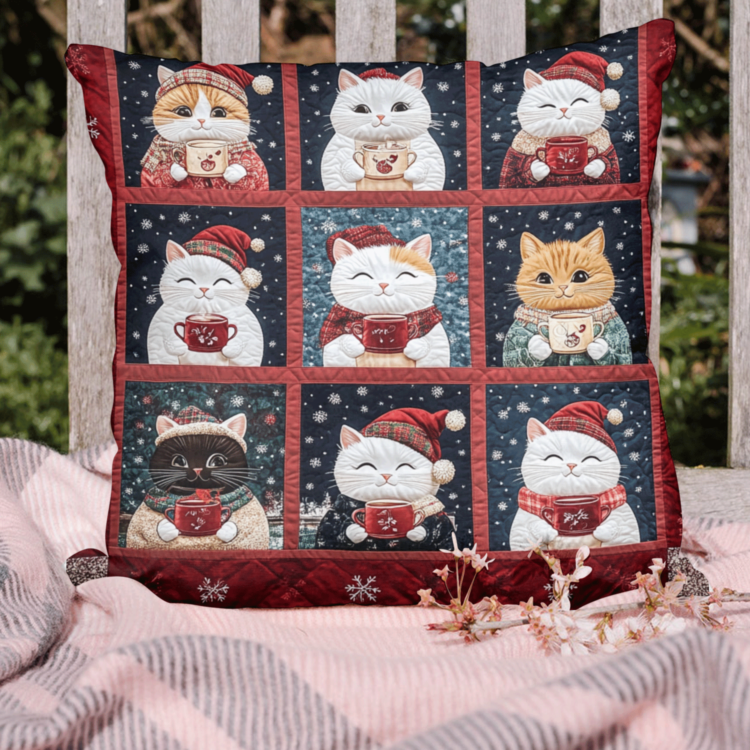 Christmas Cats Pillow Case Seasonal Holiday Pillow Cover