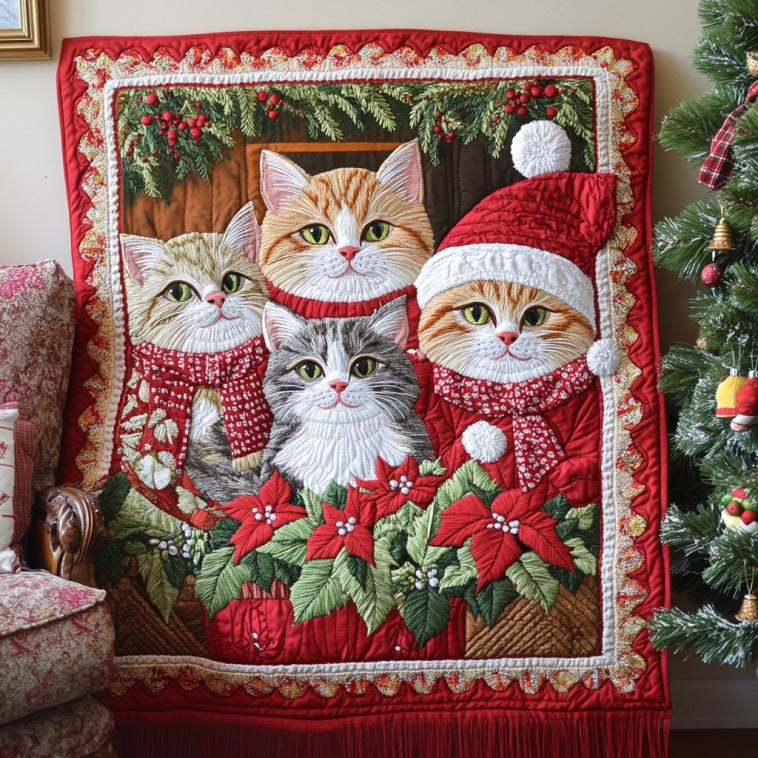 Christmas Cats Quilt Elegant Quilt Blanket for Relaxing Evenings