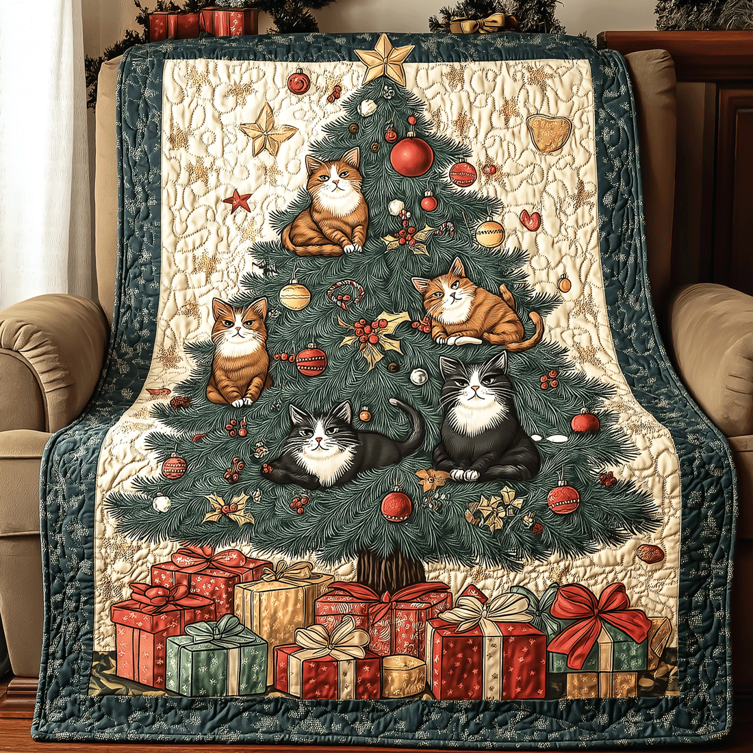 Christmas Cats Quilted Blanket Christmas Presents For Cat Lovers
