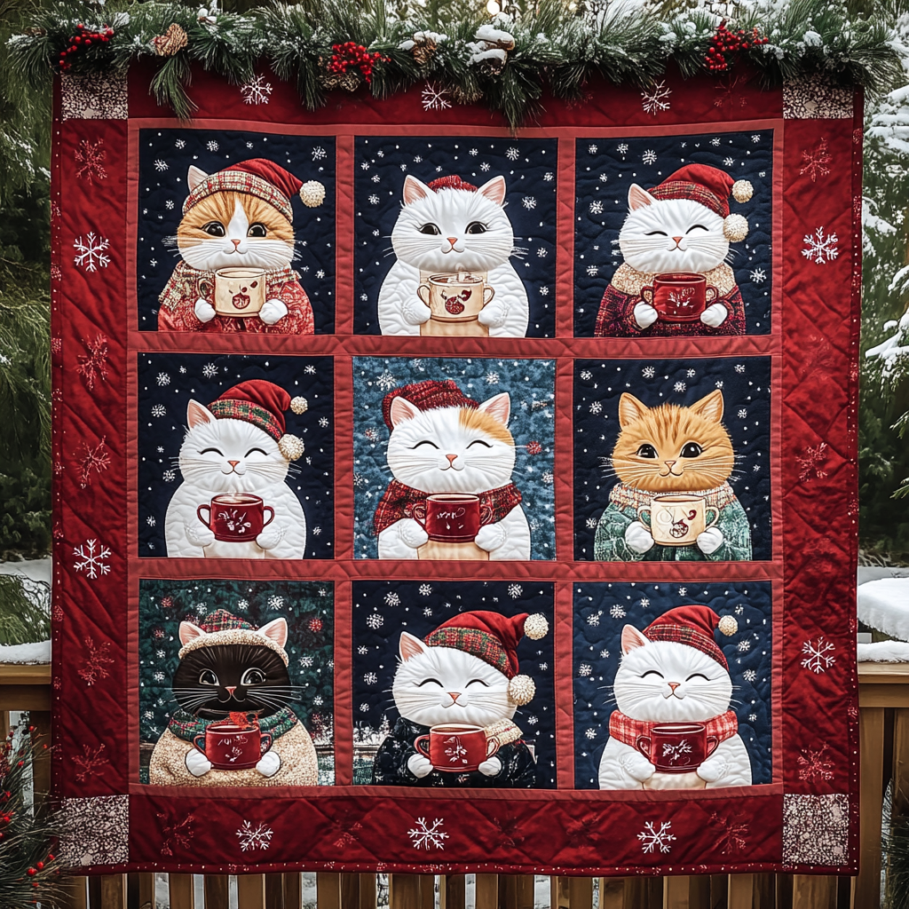 Christmas Cats Quilted Blanket Christmas Presents For Cat Lovers