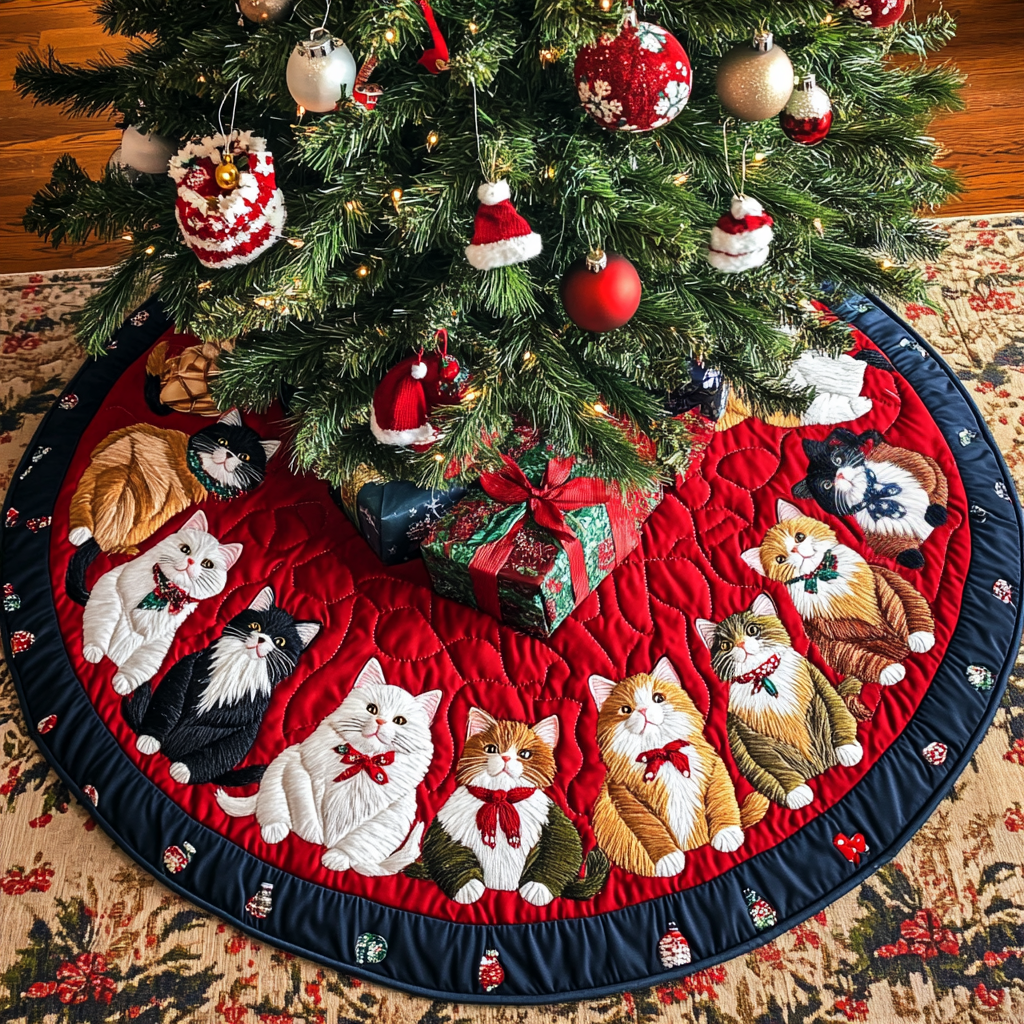 Christmas Cattitude Christmas Quilted Tree Skirt Unique Holiday Gift Merch for Family Homes