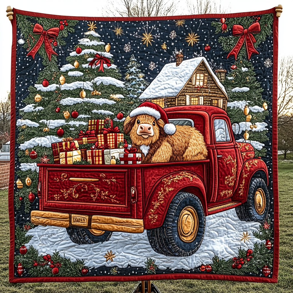 Christmas Cattle Cheer Quilted Blanket Gift For Cow Lover