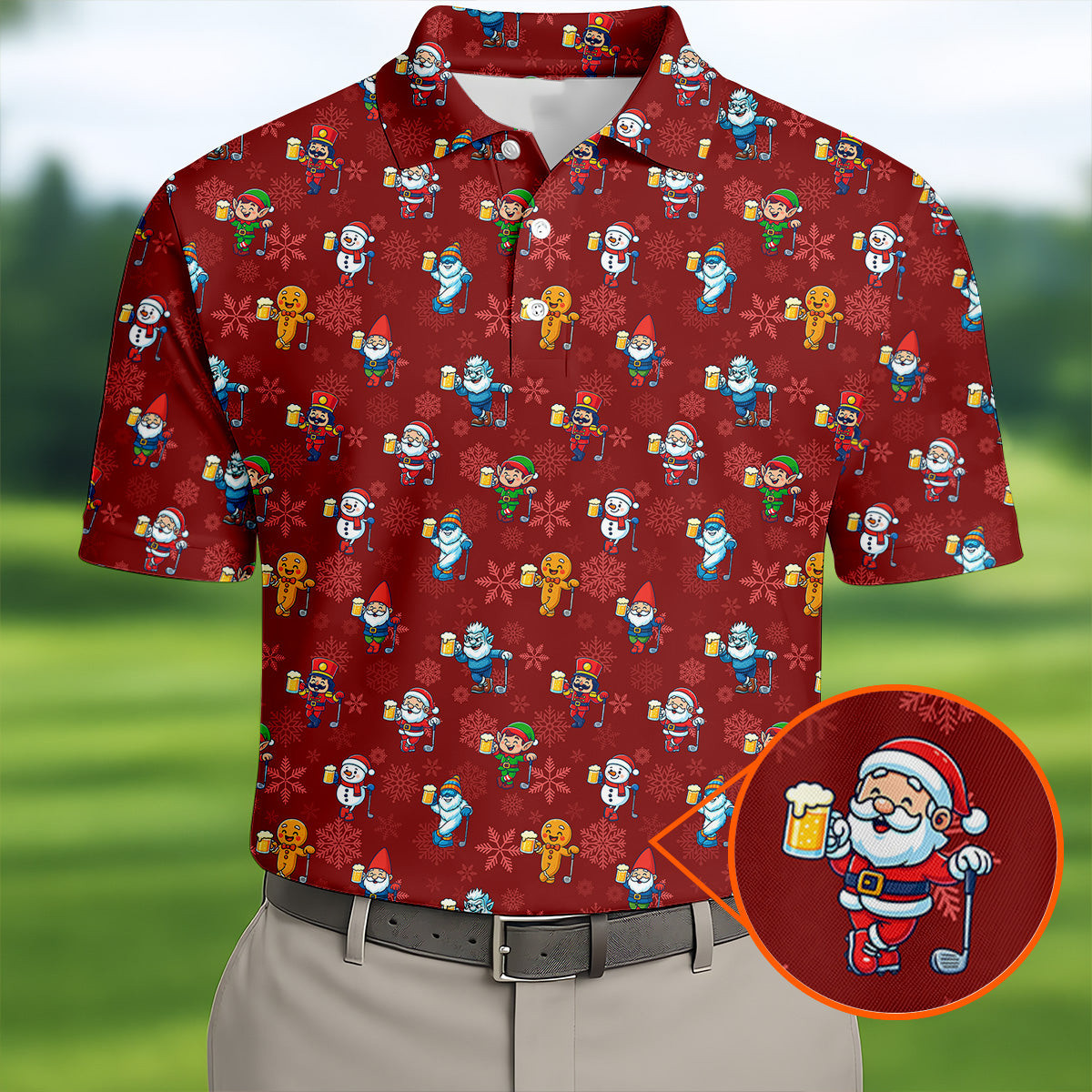 Christmas Characters Golf And Beer Golf Polo Shirt Best Golf Shirt Present Idea For Husband