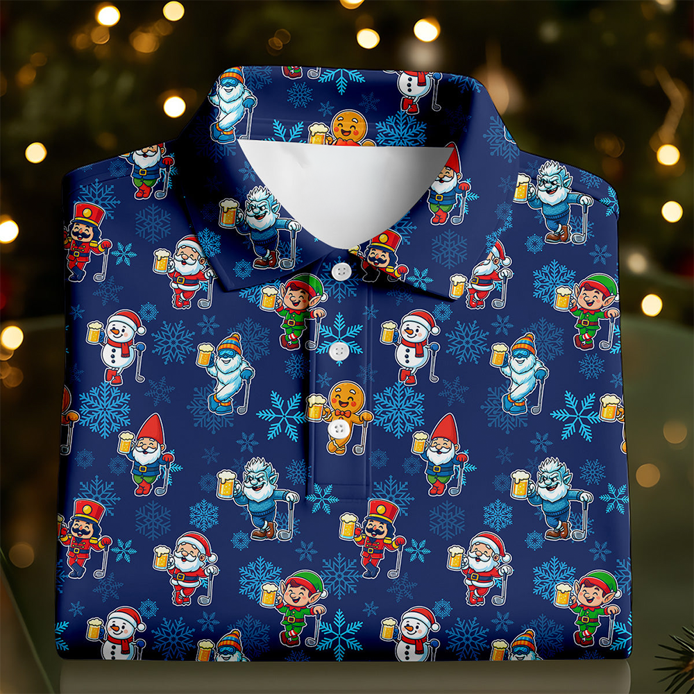 Christmas Characters Golf And Beer Navy Men S Funny Golf Shirts Christmas Golf Shirt Polo Shirts For Mens