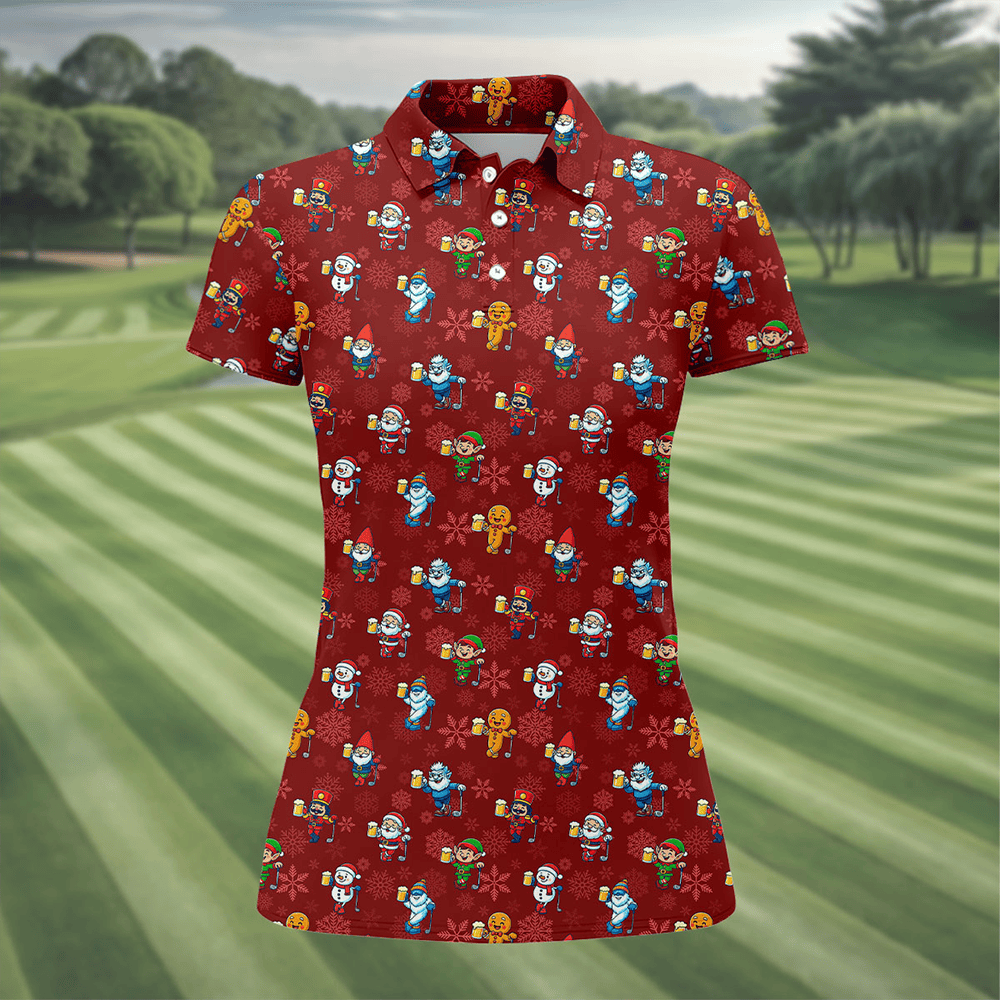 Christmas Characters Golf And Beer Polo Shirt Golf Clothes Christmas Gifts For Golf Fans