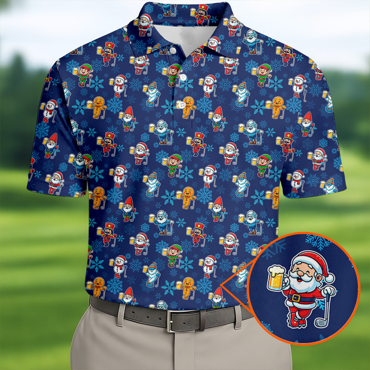 Christmas Characters Golf And Beer Polo Shirt Golf Outfit Holiday Gift For Father