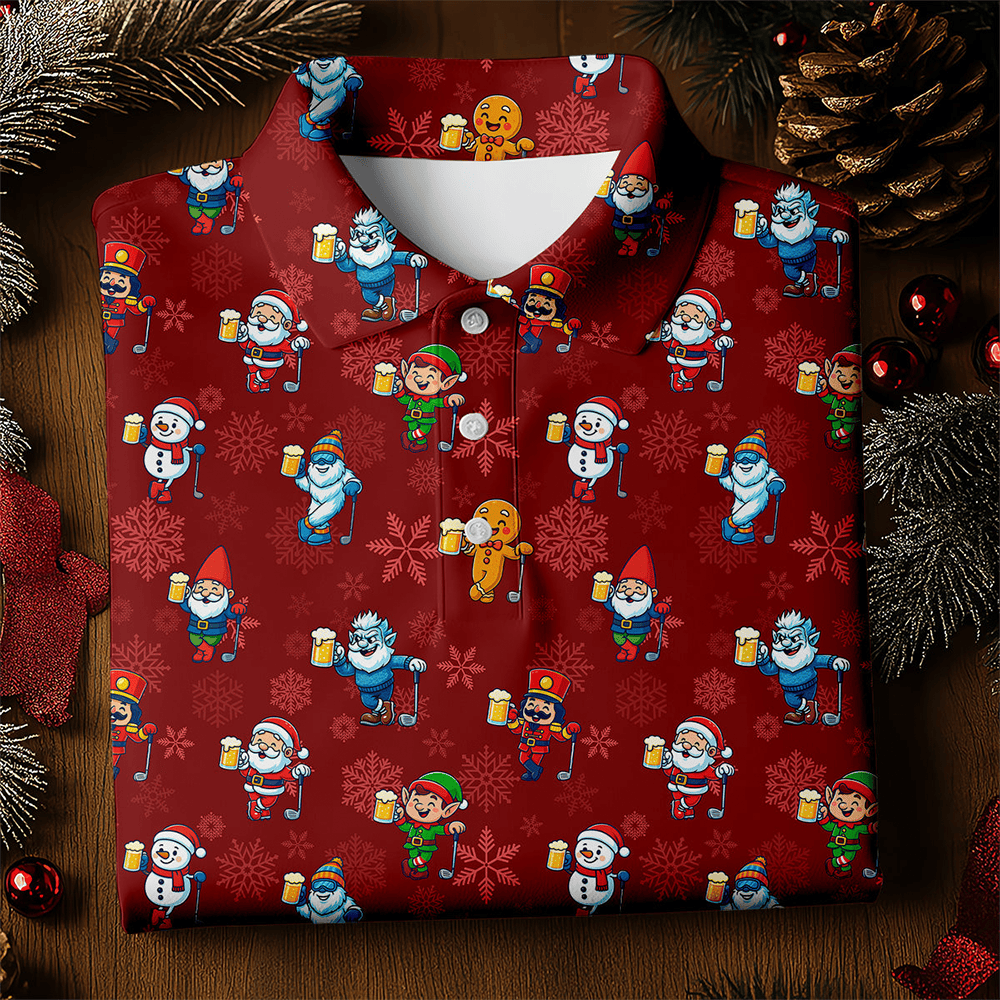 Christmas Characters Golf And Beer Red Men S Funny Golf Shirts Christmas Golf Shirt Polo Shirts For Mens