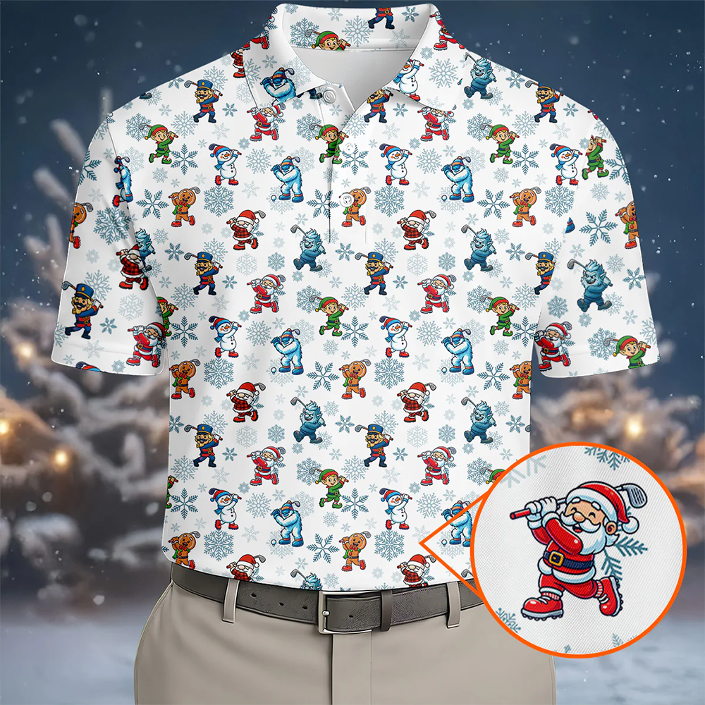 Christmas Characters Golf Pose Funny Golf Shirts Christmas Golf Shirt Couple Golf Shirt Matching Golf Shirt
