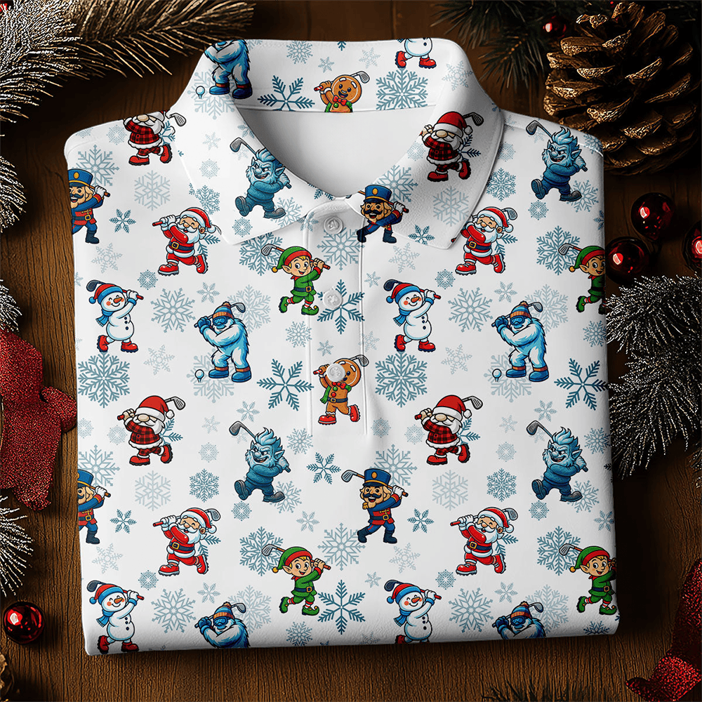 Christmas Characters Golf Pose Men S Funny Golf Shirts Christmas Golf Shirt Polo Shirts For Mens