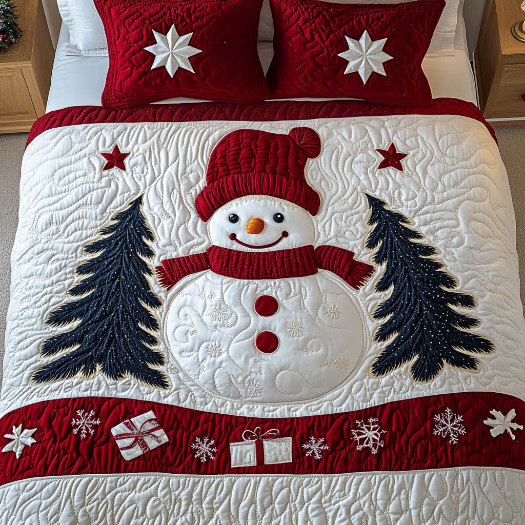 Christmas Cheer Quilted Bedding Set Queen Size Quilt Holiday Spirit Gift For Parents